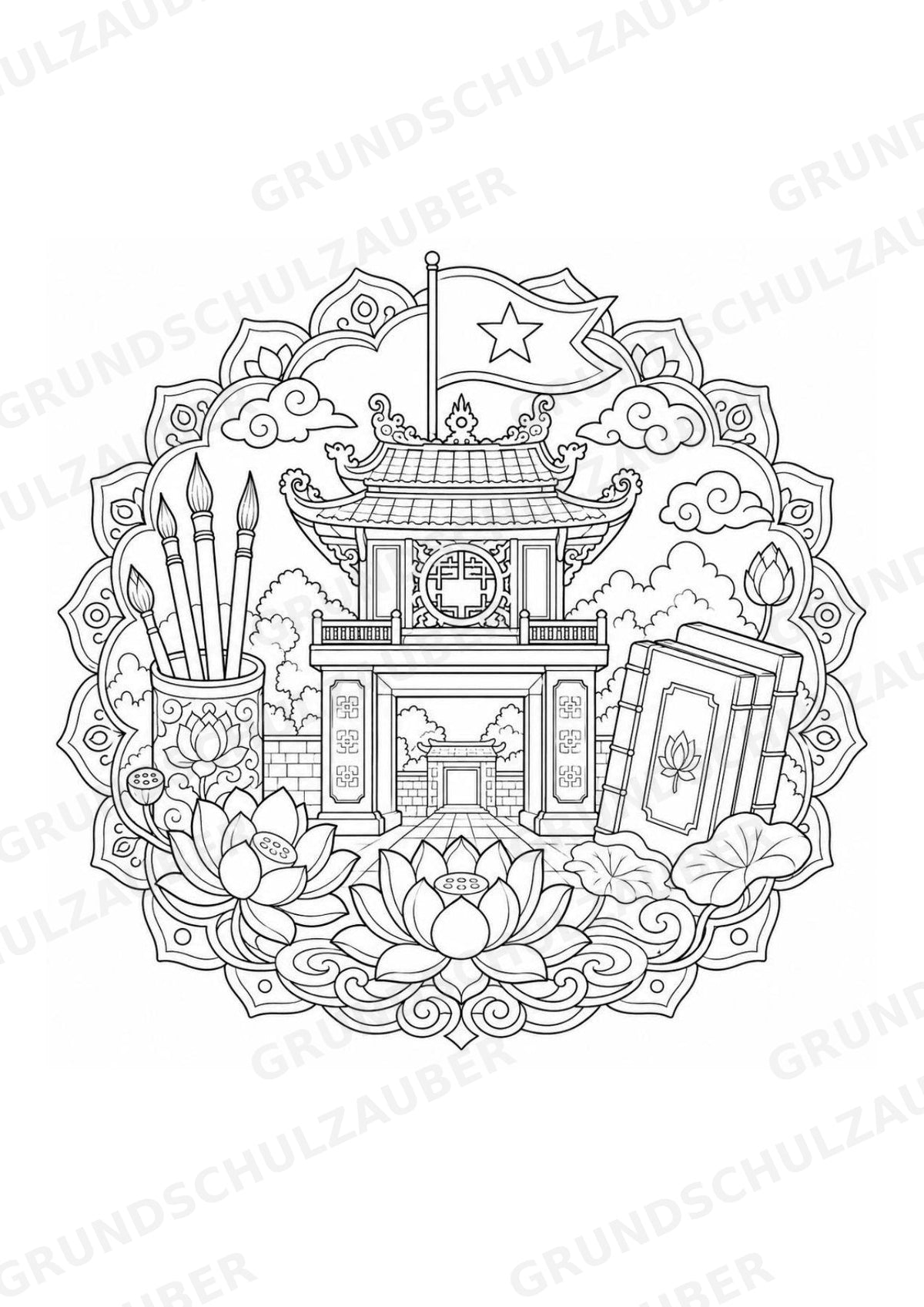 Vietnam Mandalas Ausmalbilder – Länder und Kulturen – 15 Malvorlagen – Materialseite 8