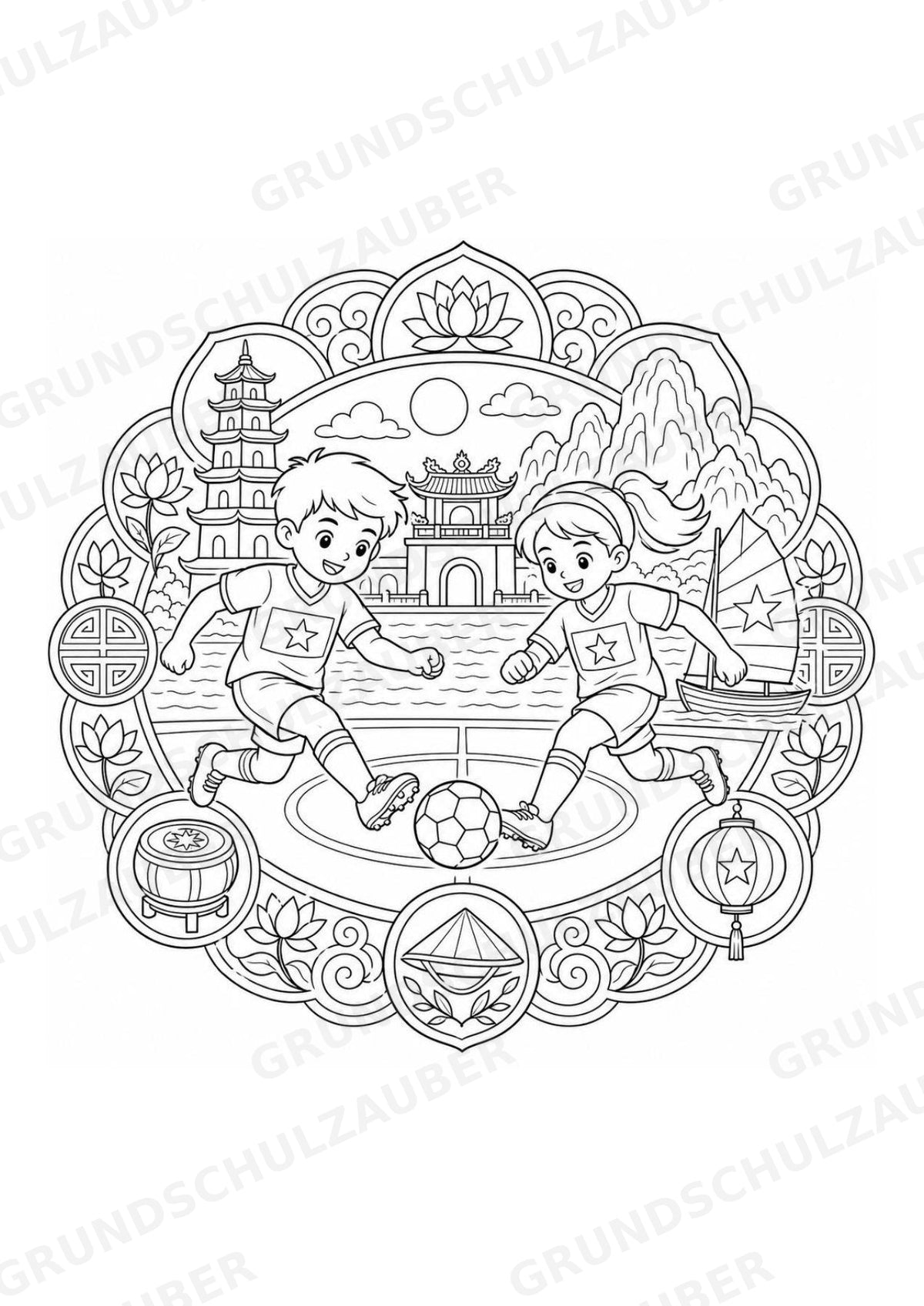 Vietnam Mandalas Ausmalbilder – Länder und Kulturen – 15 Malvorlagen – Materialseite 13
