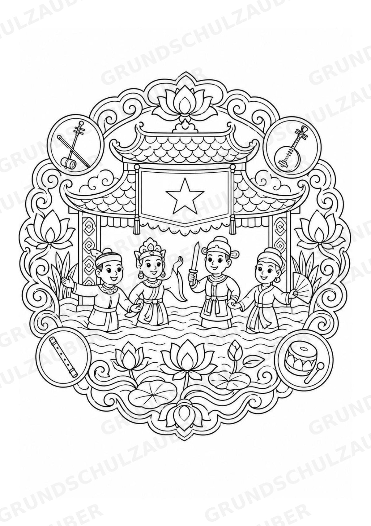 Vietnam Mandalas Ausmalbilder – Länder und Kulturen – 15 Malvorlagen – Materialseite 15
