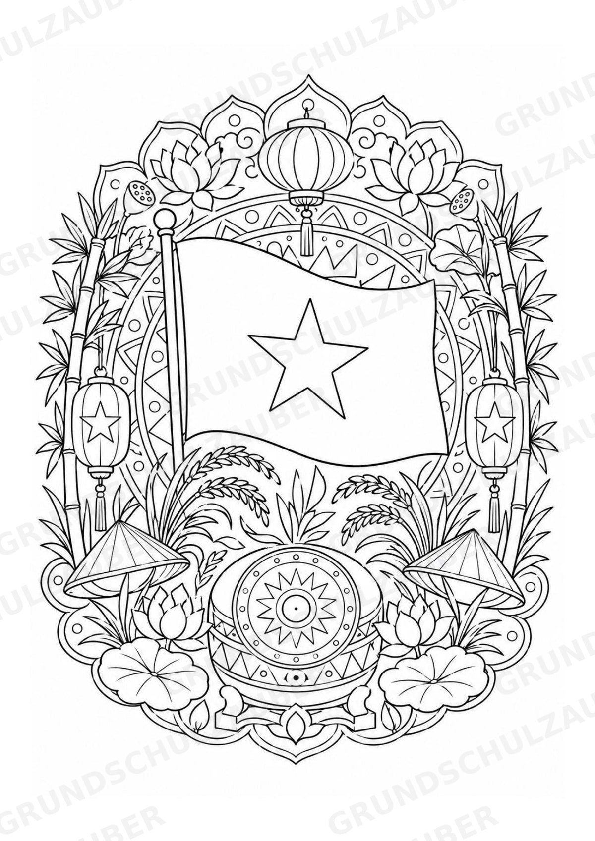 Vietnam Mandalas Ausmalbilder – Länder und Kulturen – 15 Malvorlagen – Materialseite 16