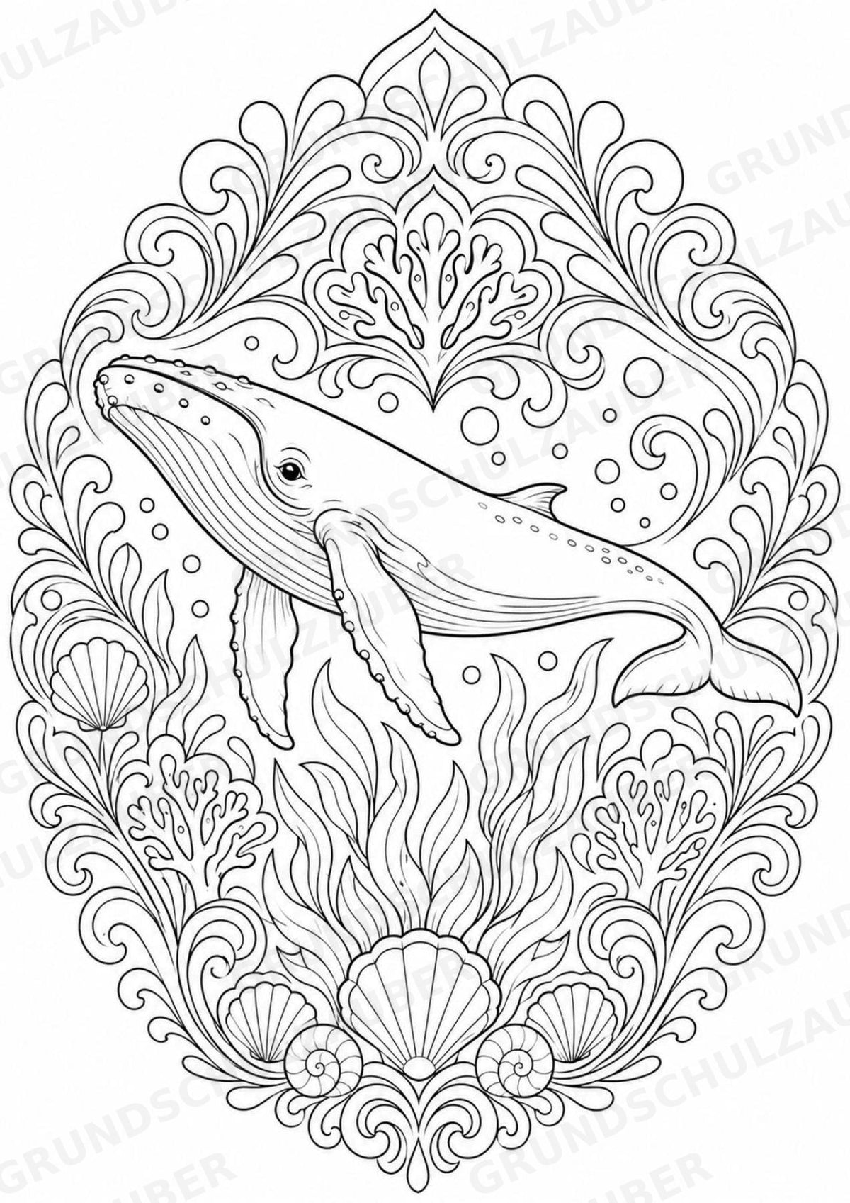 Wal Mandalas Ausmalbilder – Tiere – 15 Malvorlagen – Materialseite 2