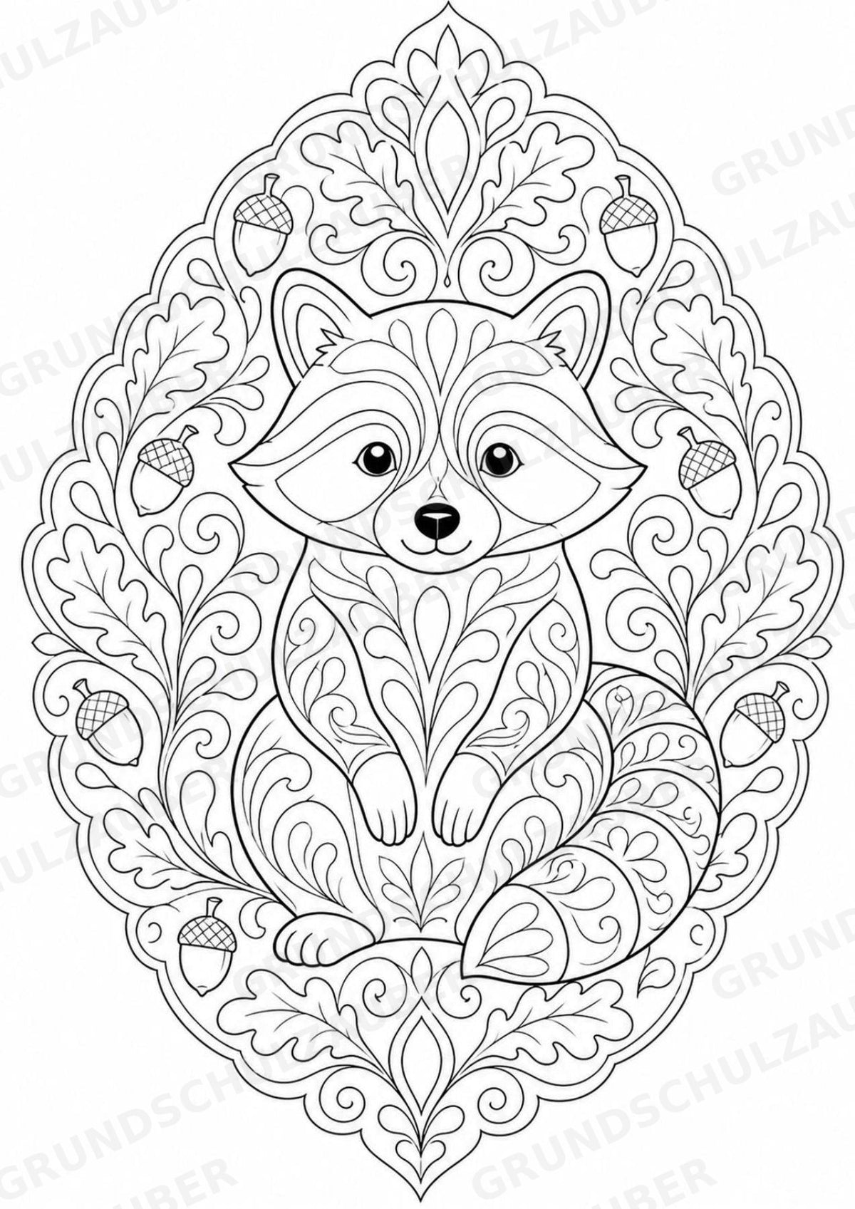 Waschbär Mandalas Ausmalbilder – Tiere – 15 Malvorlagen – Materialseite 2