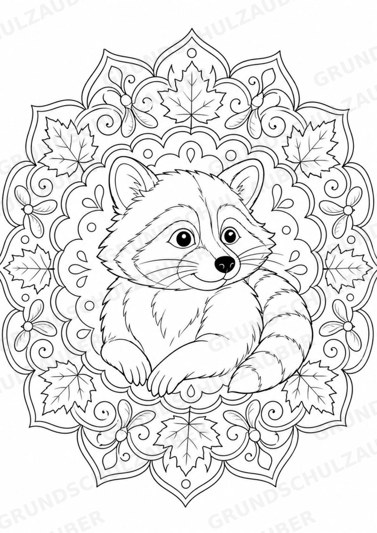 Waschbär Mandalas Ausmalbilder – Tiere – 15 Malvorlagen – Materialseite 4