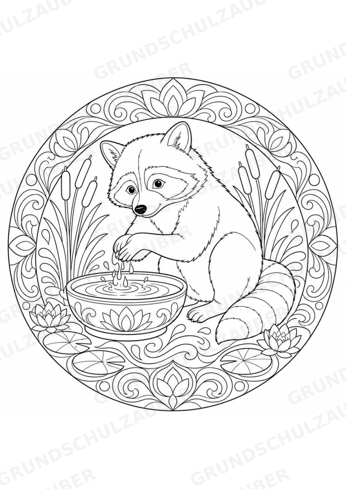 Waschbär Mandalas Ausmalbilder – Tiere – 15 Malvorlagen – Materialseite 8