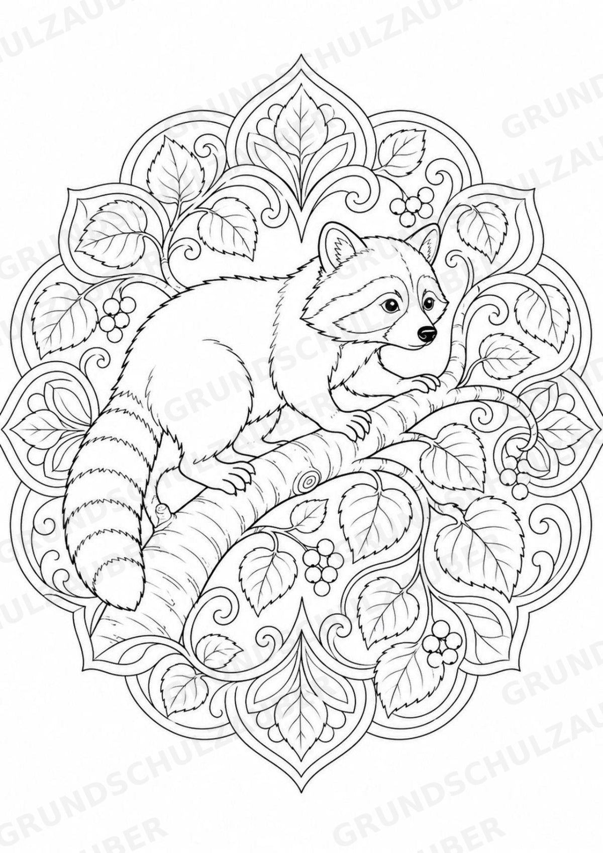 Waschbär Mandalas Ausmalbilder – Tiere – 15 Malvorlagen – Materialseite 9