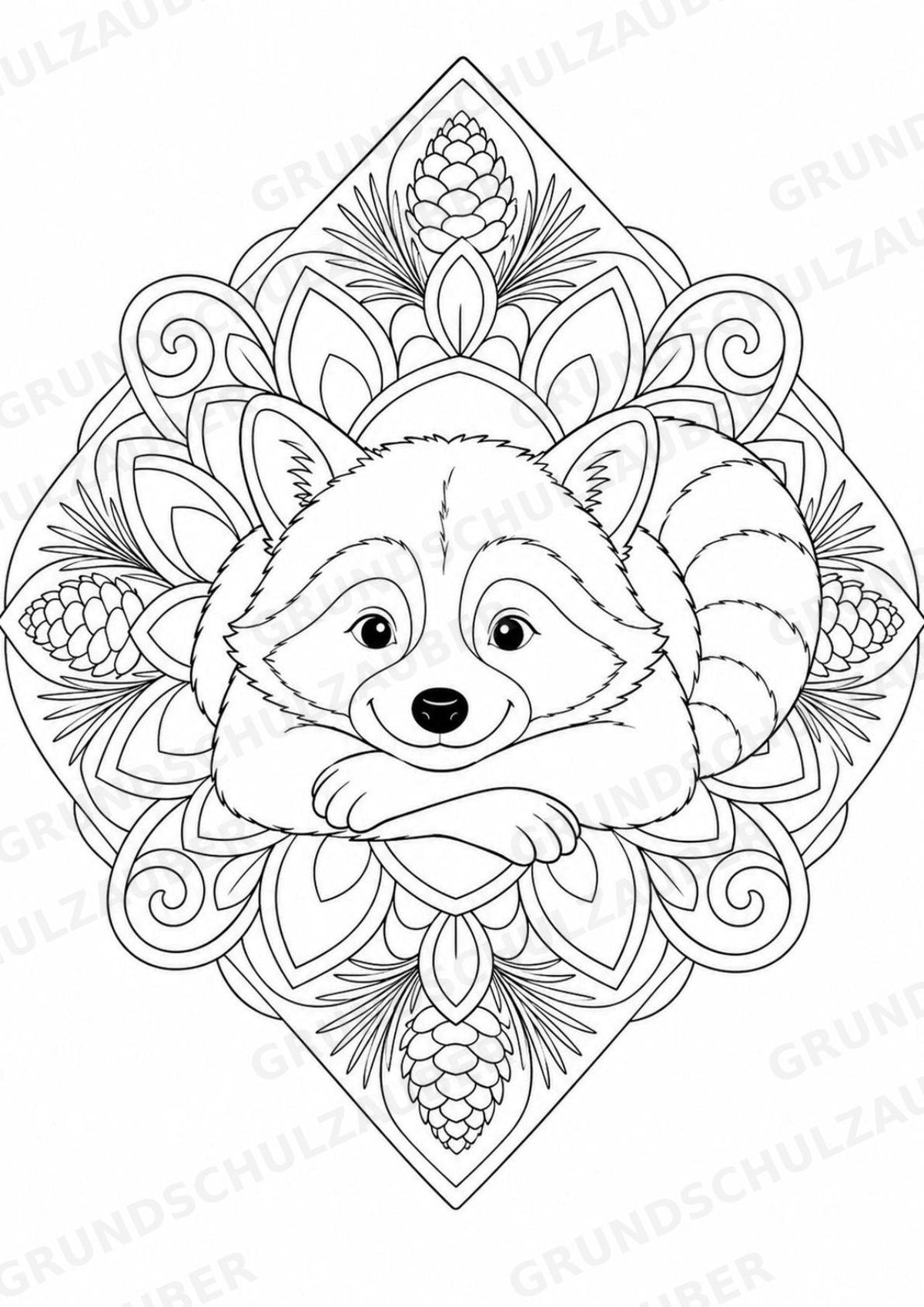 Waschbär Mandalas Ausmalbilder – Tiere – 15 Malvorlagen – Materialseite 11