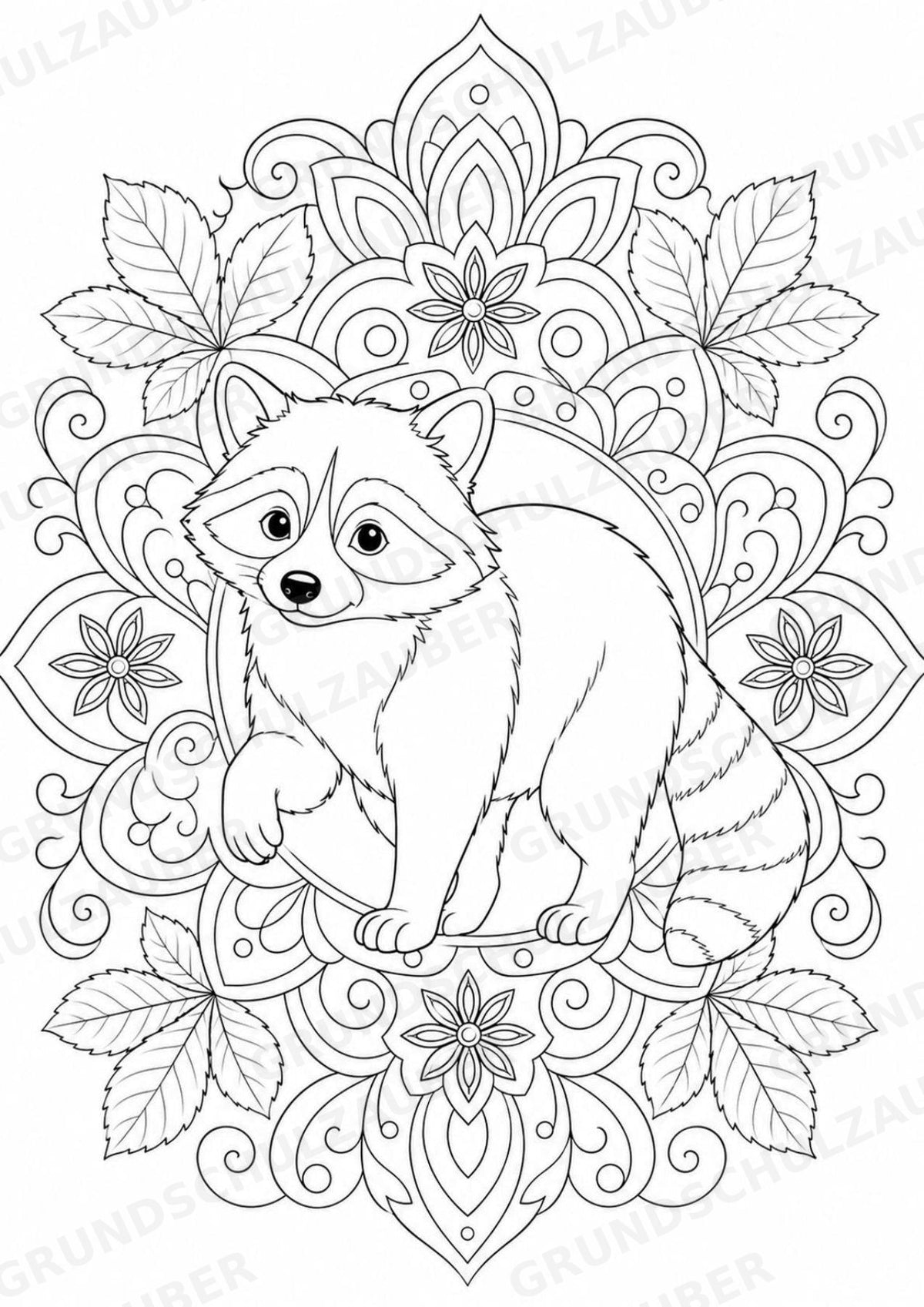 Waschbär Mandalas Ausmalbilder – Tiere – 15 Malvorlagen – Materialseite 16
