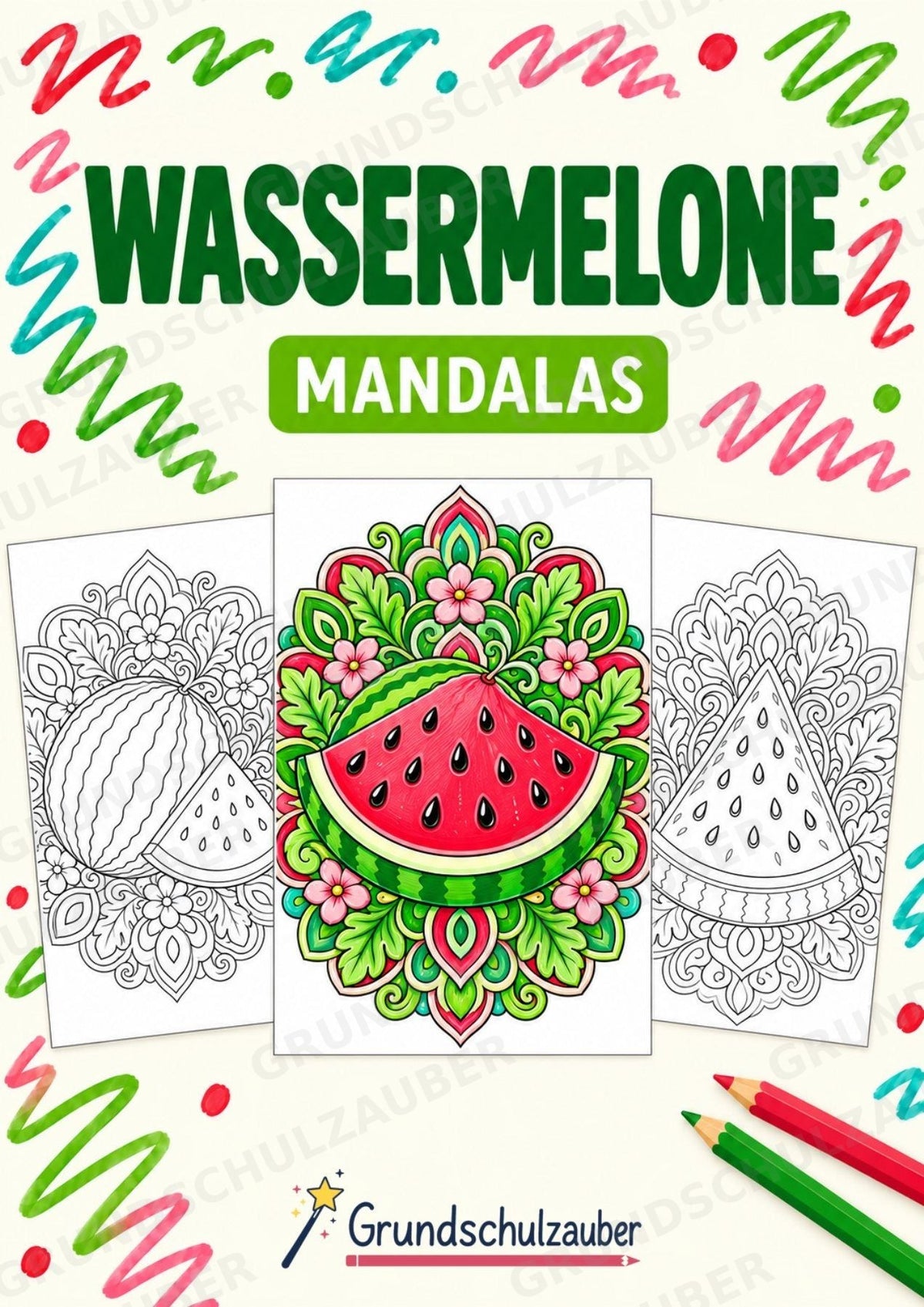 Wassermelone Mandalas Ausmalbilder – Obst – 15 Malvorlagen – Cover