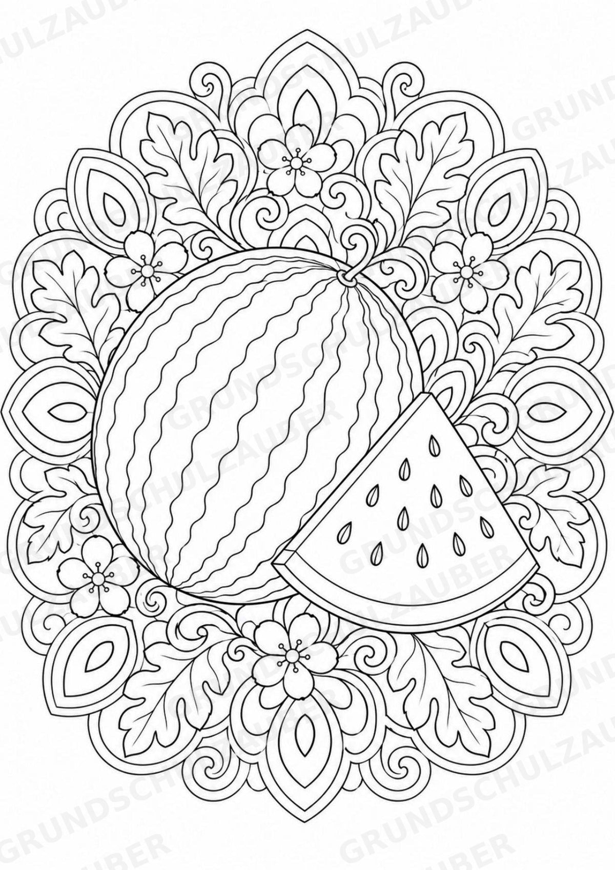 Wassermelone Mandalas Ausmalbilder – Obst – 15 Malvorlagen – Materialseite 3