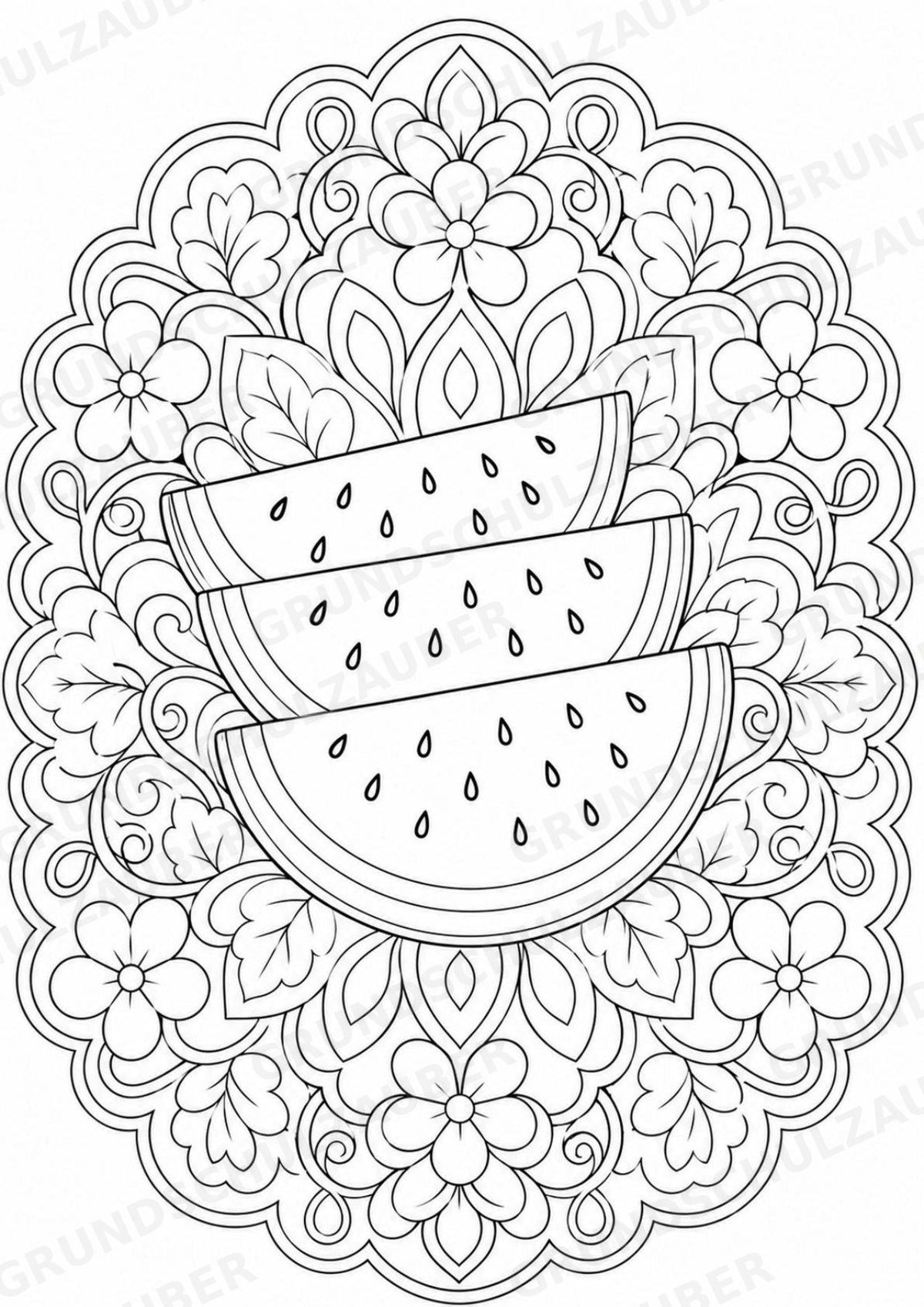 Wassermelone Mandalas Ausmalbilder – Obst – 15 Malvorlagen – Materialseite 7