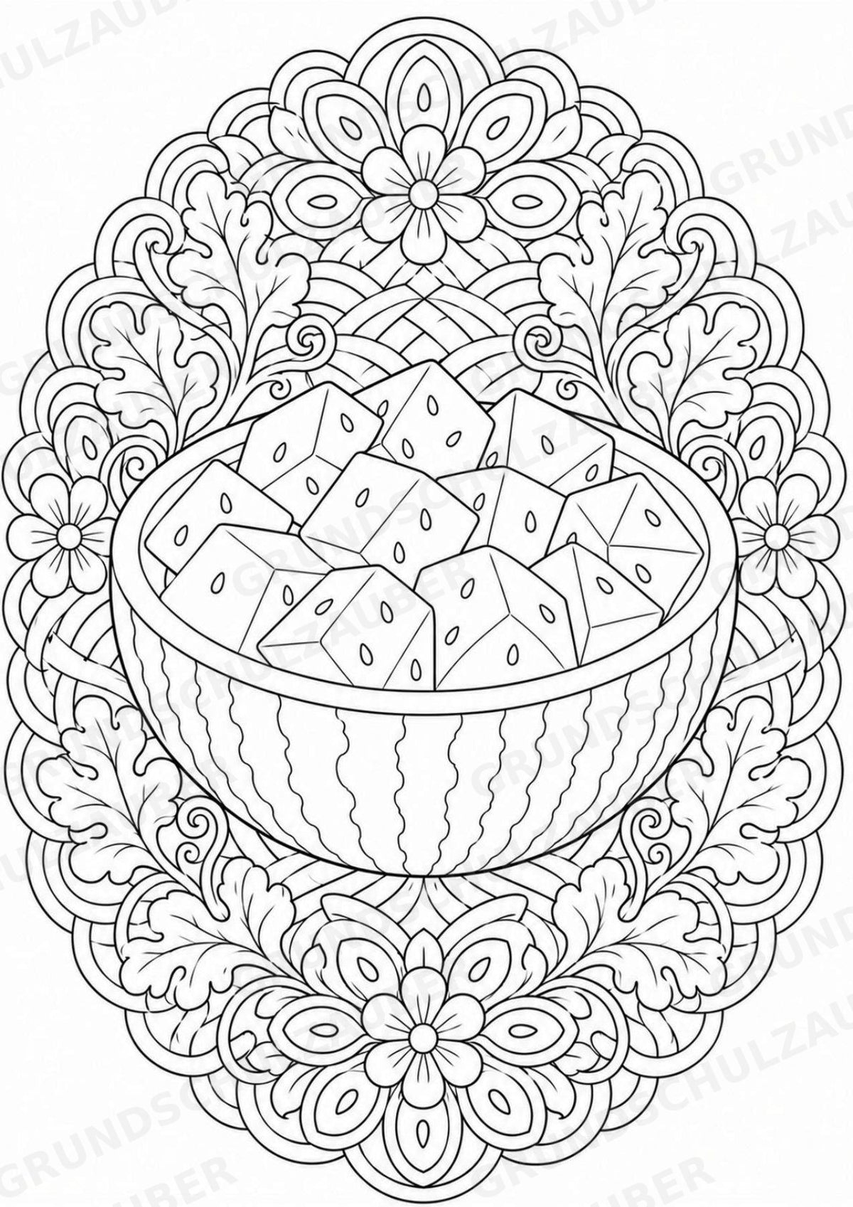 Wassermelone Mandalas Ausmalbilder – Obst – 15 Malvorlagen – Materialseite 10