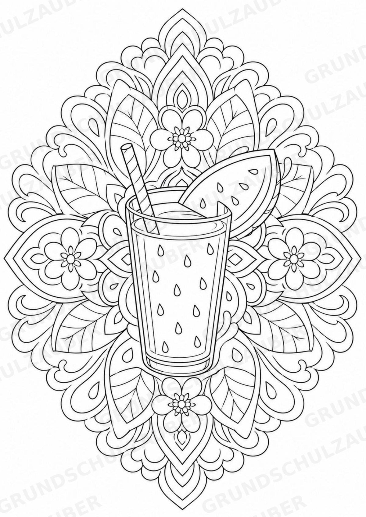 Wassermelone Mandalas Ausmalbilder – Obst – 15 Malvorlagen – Materialseite 11
