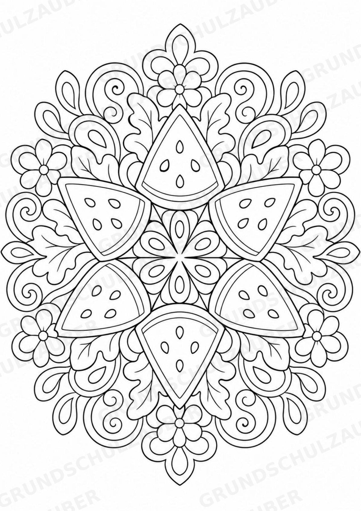 Wassermelone Mandalas Ausmalbilder – Obst – 15 Malvorlagen – Materialseite 12