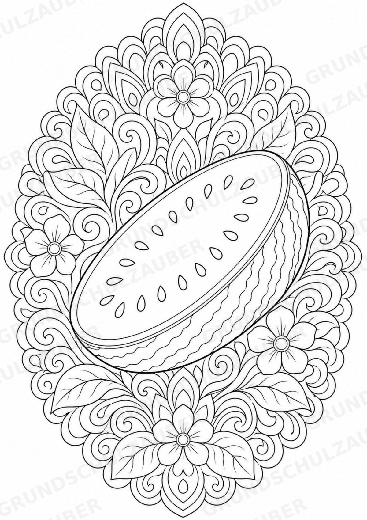 Wassermelone Mandalas Ausmalbilder – Obst – 15 Malvorlagen – Materialseite 15