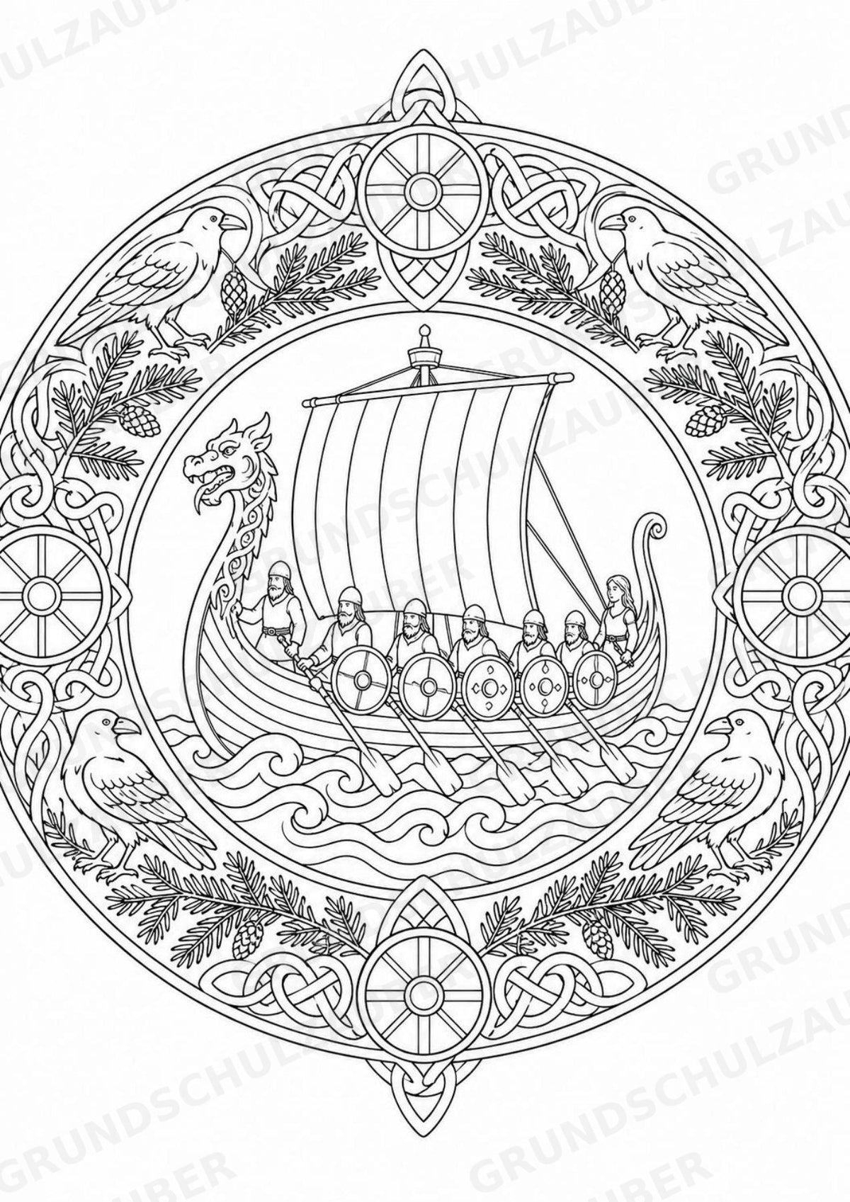 Wikinger Mandalas Ausmalbilder – Geschichte und Kulturen – 15 Malvorlagen – Materialseite 2
