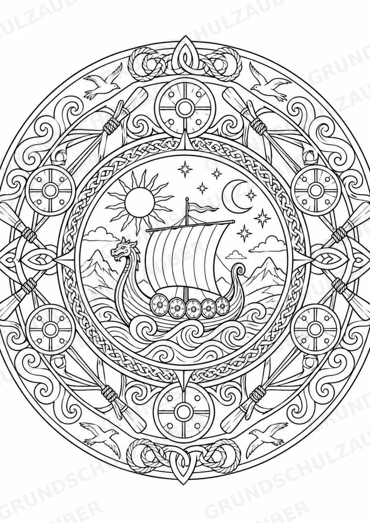 Wikinger Mandalas Ausmalbilder – Geschichte und Kulturen – 15 Malvorlagen – Materialseite 16