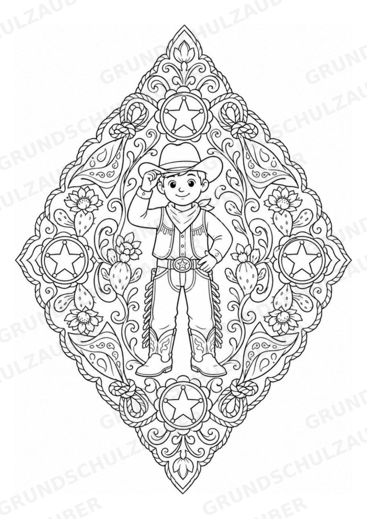 Wilder Westen Mandalas Ausmalbilder – Geschichte – 15 Malvorlagen – Materialseite 3