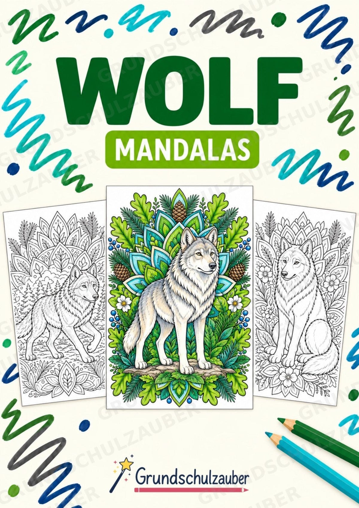 Wolf Mandalas Ausmalbilder – Tiere – 15 Malvorlagen – Cover