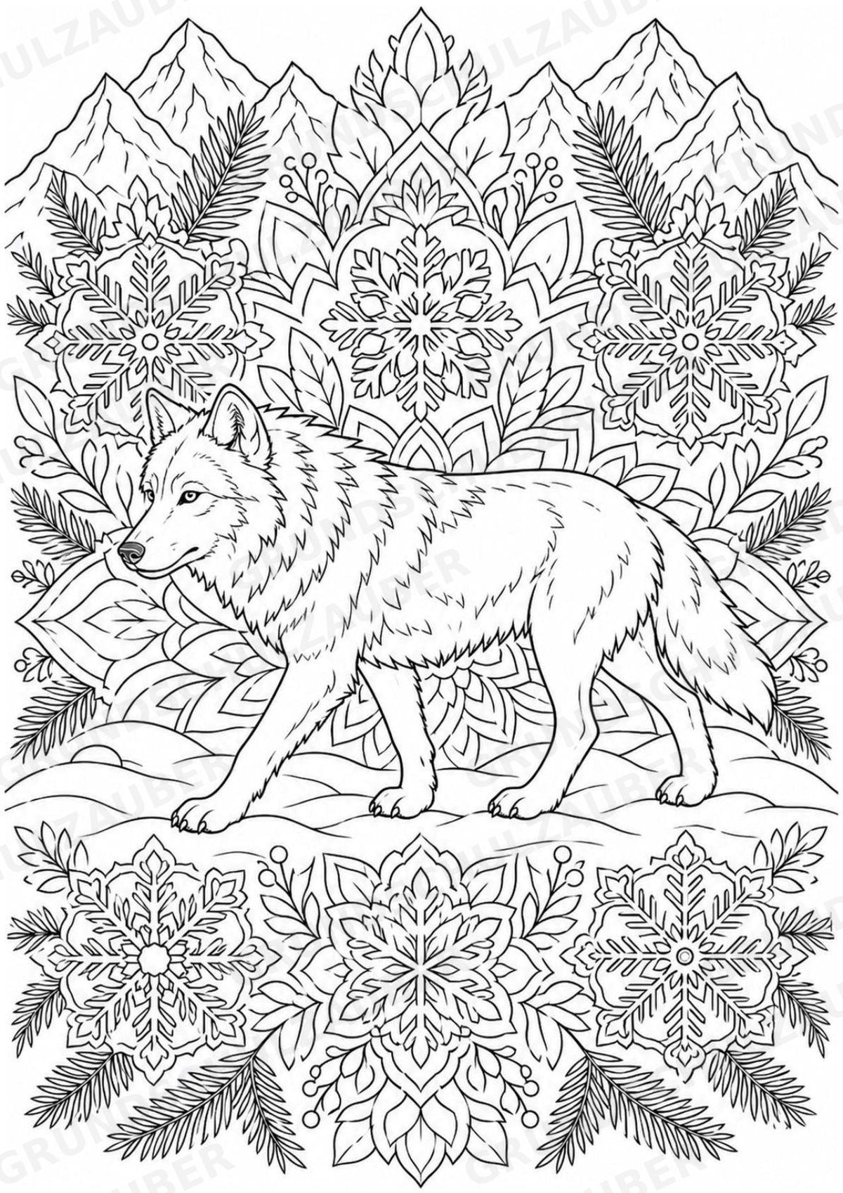 Wolf Mandalas Ausmalbilder – Tiere – 15 Malvorlagen – Materialseite 10