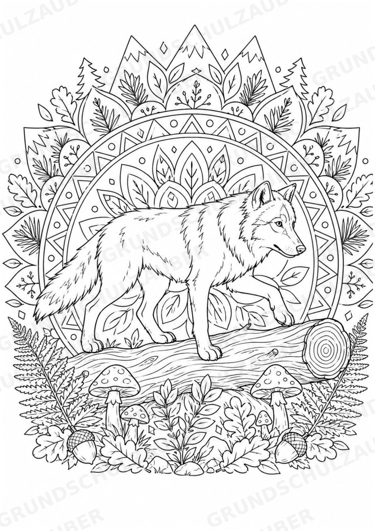 Wolf Mandalas Ausmalbilder – Tiere – 15 Malvorlagen – Materialseite 16