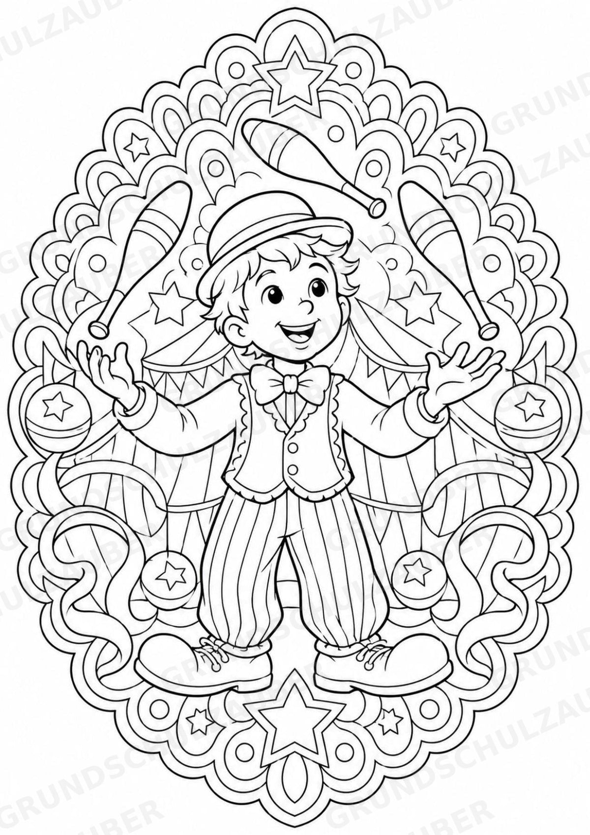 Zirkus Mandalas Ausmalbilder – Feste und Feiertage – 15 Malvorlagen – Materialseite 5
