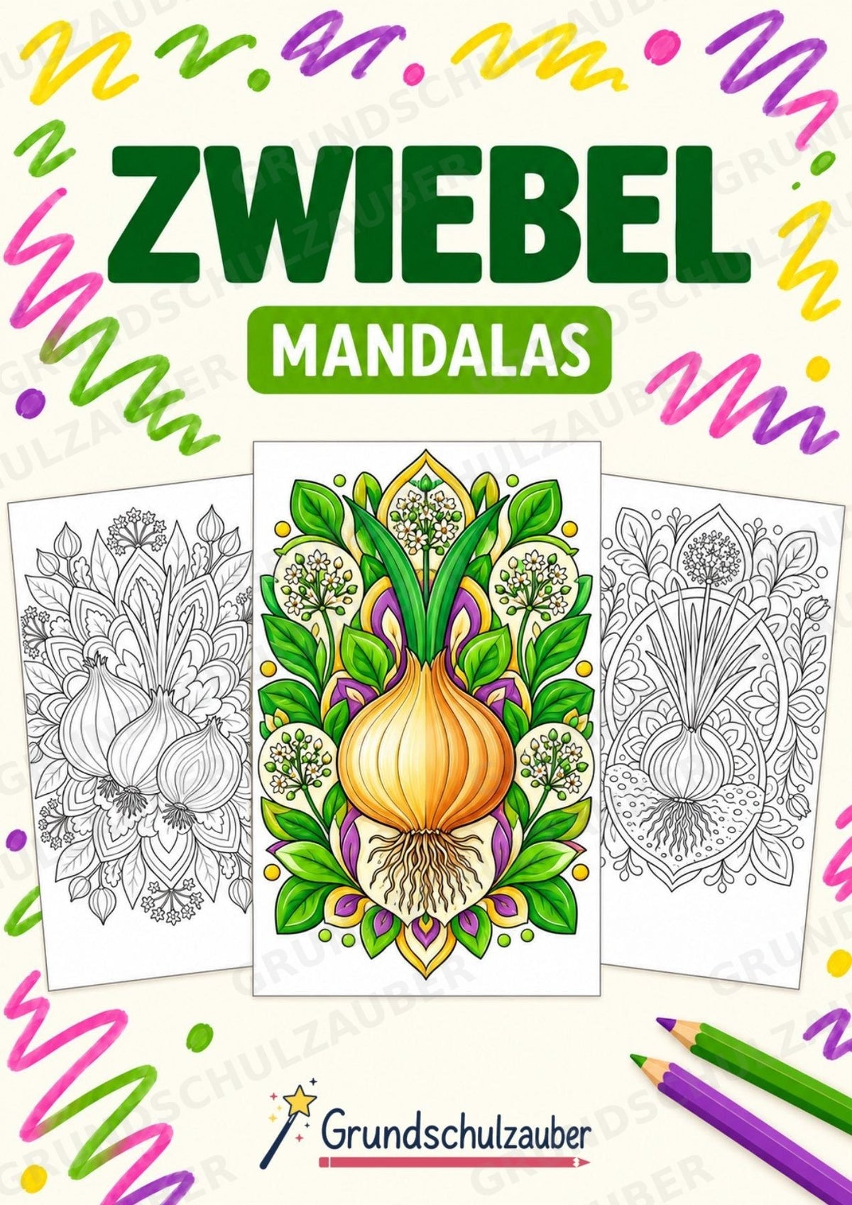 Zwiebel Mandalas Ausmalbilder – Gemüse – 15 Malvorlagen – Cover