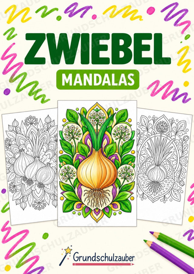 Zwiebel Mandalas Ausmalbilder – Gemüse – 15 Malvorlagen – Cover