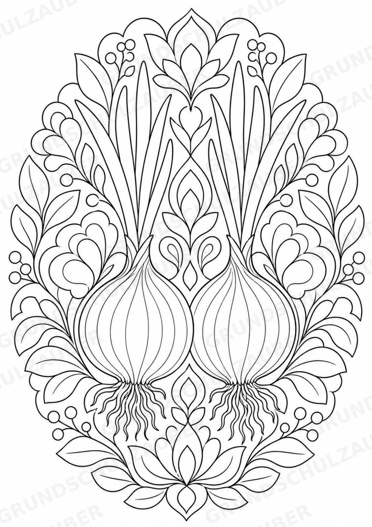 Zwiebel Mandalas Ausmalbilder – Gemüse – 15 Malvorlagen – Materialseite 6