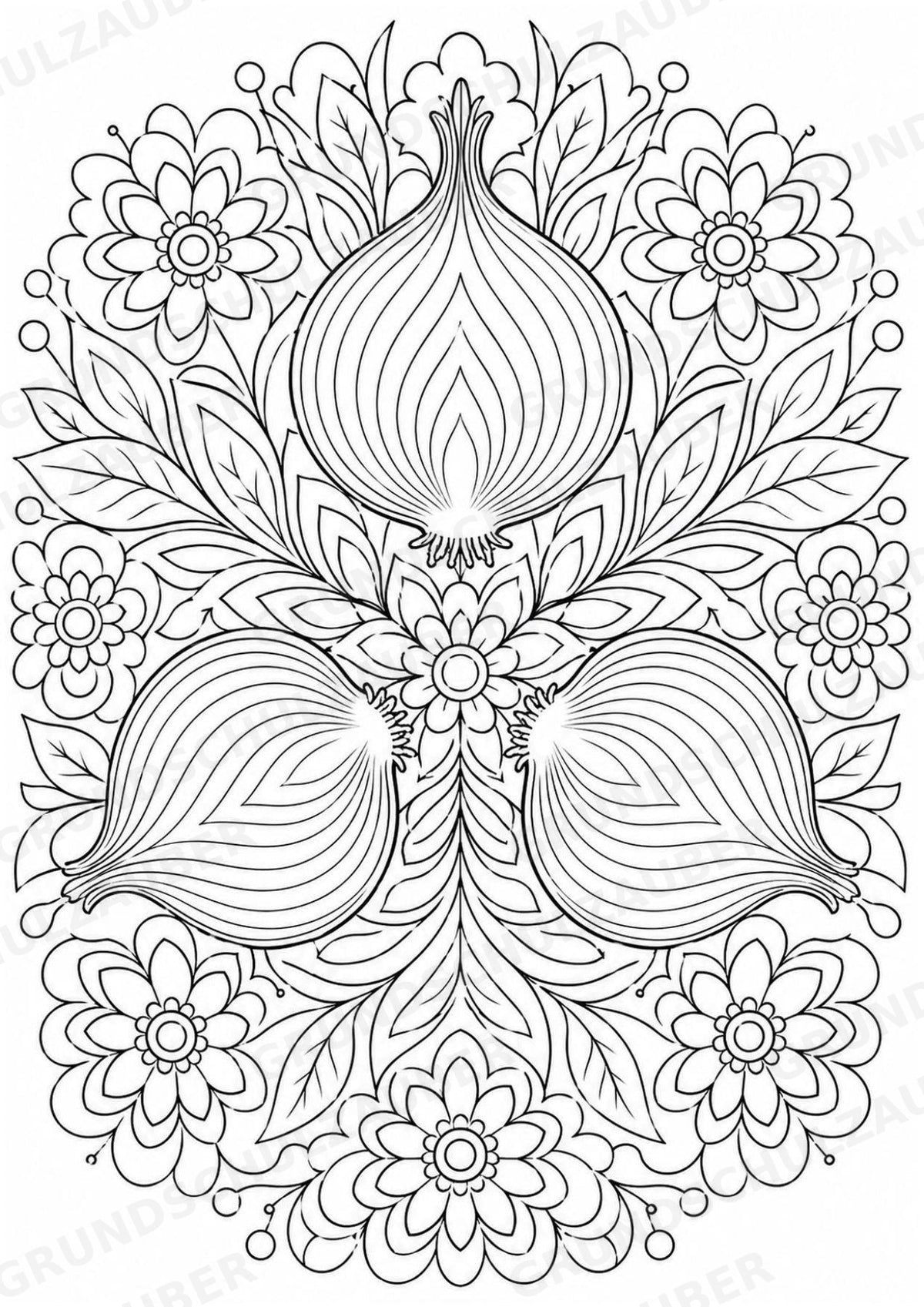 Zwiebel Mandalas Ausmalbilder – Gemüse – 15 Malvorlagen – Materialseite 8