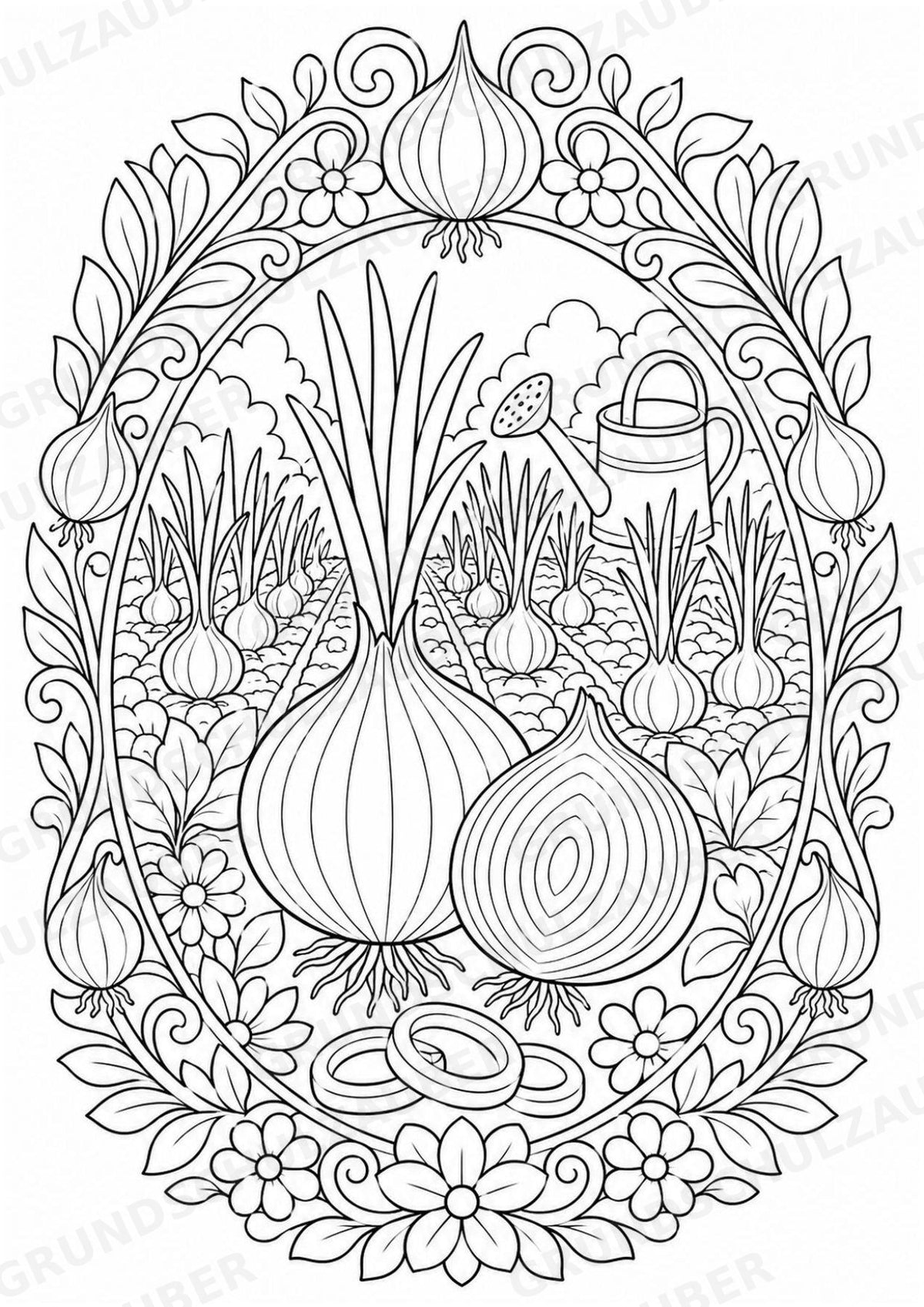 Zwiebel Mandalas Ausmalbilder – Gemüse – 15 Malvorlagen – Materialseite 13
