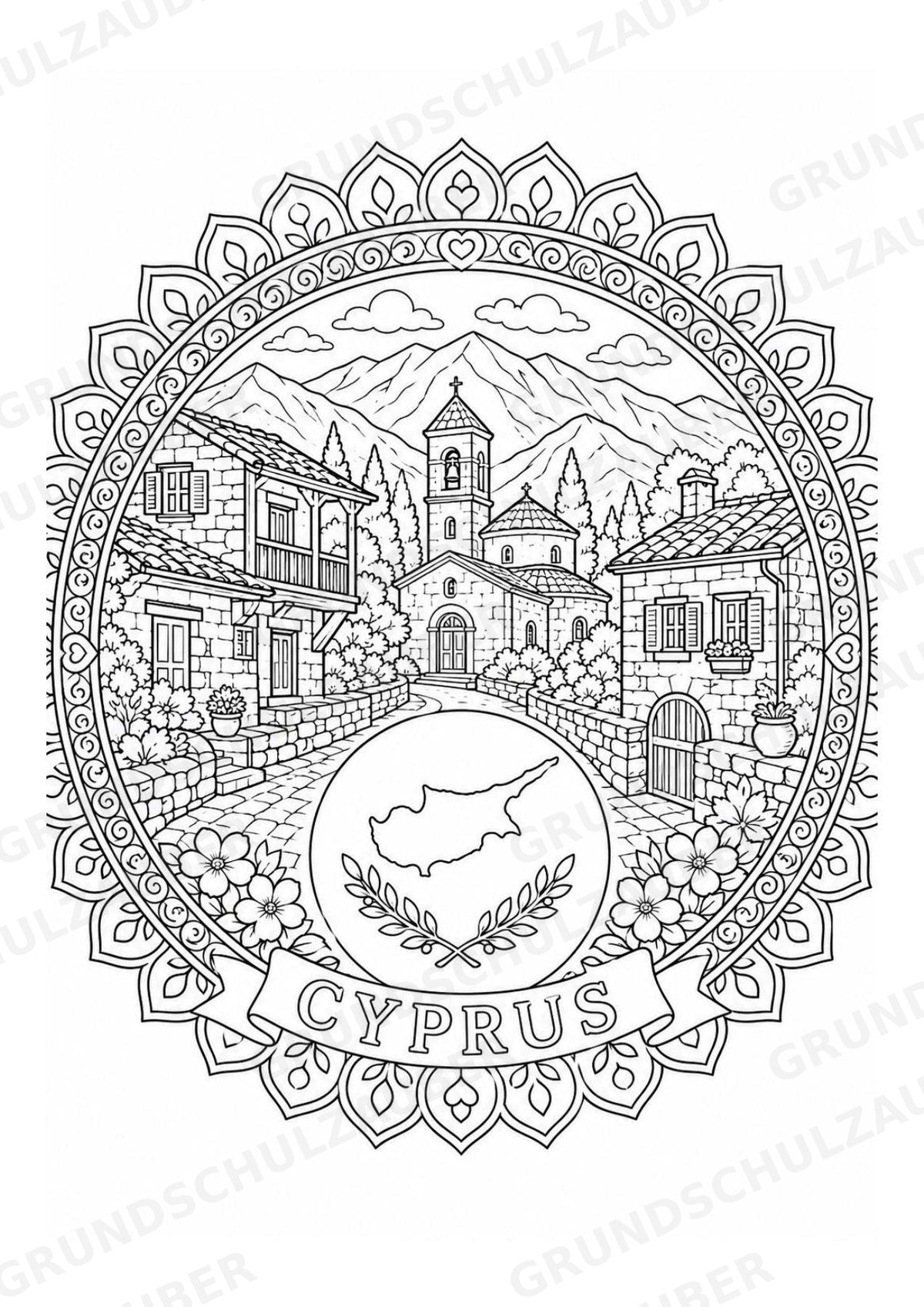Zypern Mandalas Ausmalbilder – Länder und Kulturen – 15 Malvorlagen – Materialseite 9