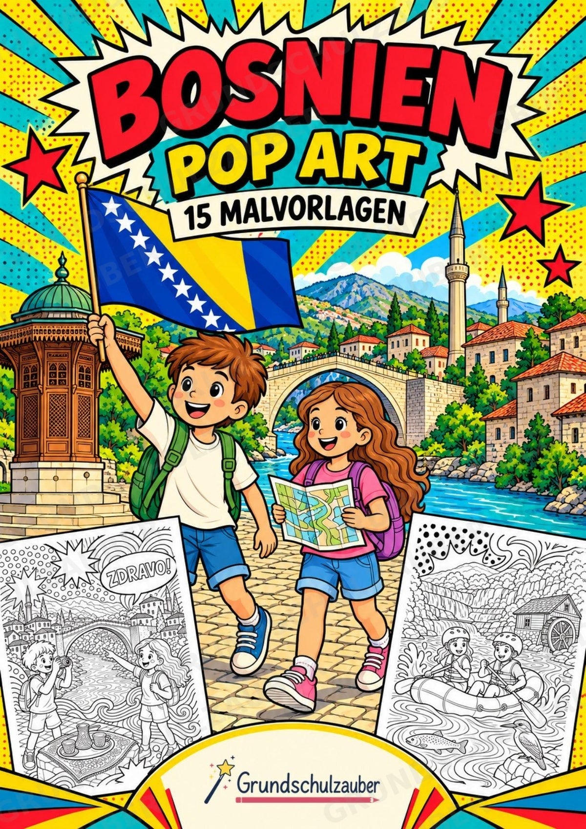 Bosnien POP Art Ausmalbilder 15 Malvorlagen – Cover