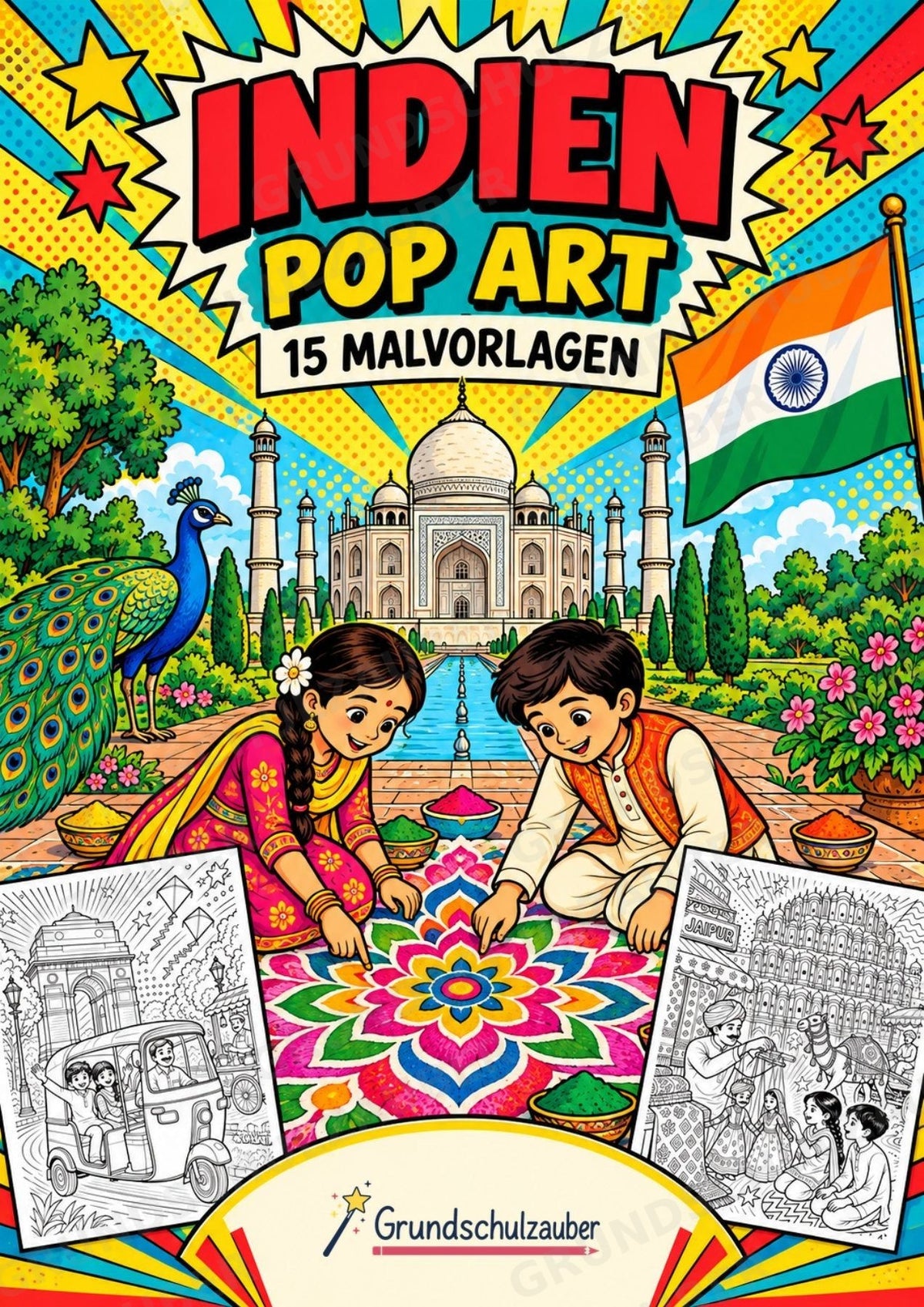 Indien POP Art Ausmalbilder 15 Malvorlagen – Cover