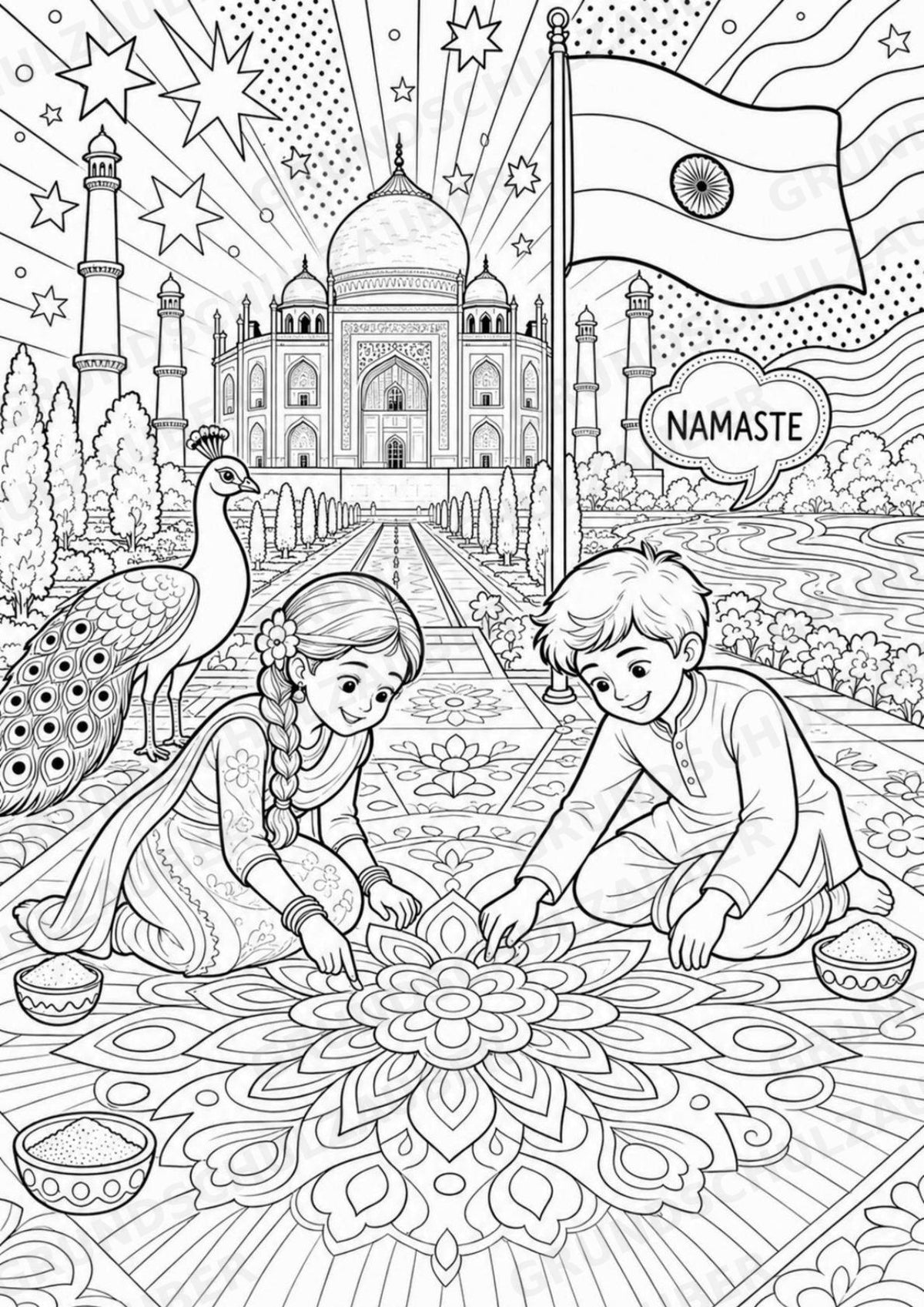 Indien POP Art Ausmalbilder 15 Malvorlagen – Materialseite 2