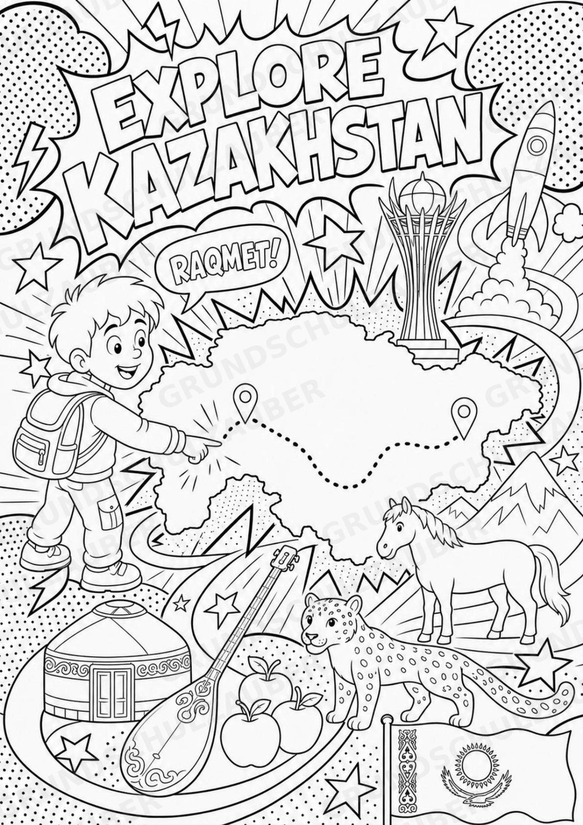 Kasachstan POP Art Ausmalbilder 15 Malvorlagen – Materialseite 16
