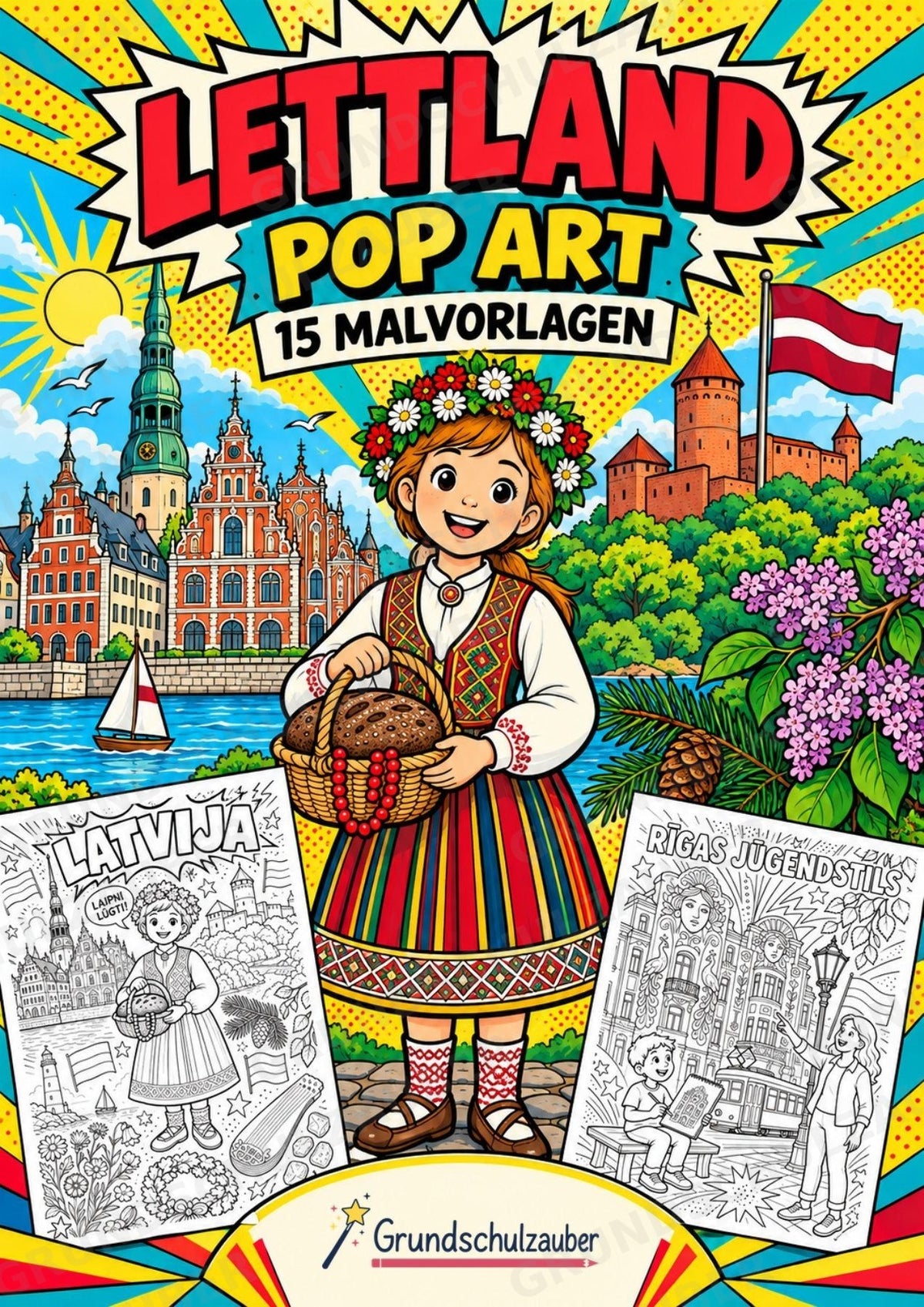 Lettland POP Art Ausmalbilder 15 Malvorlagen – Cover