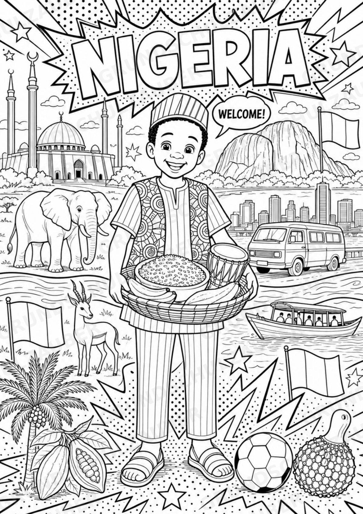 Nigeria POP Art Ausmalbilder 15 Malvorlagen – Materialseite 2
