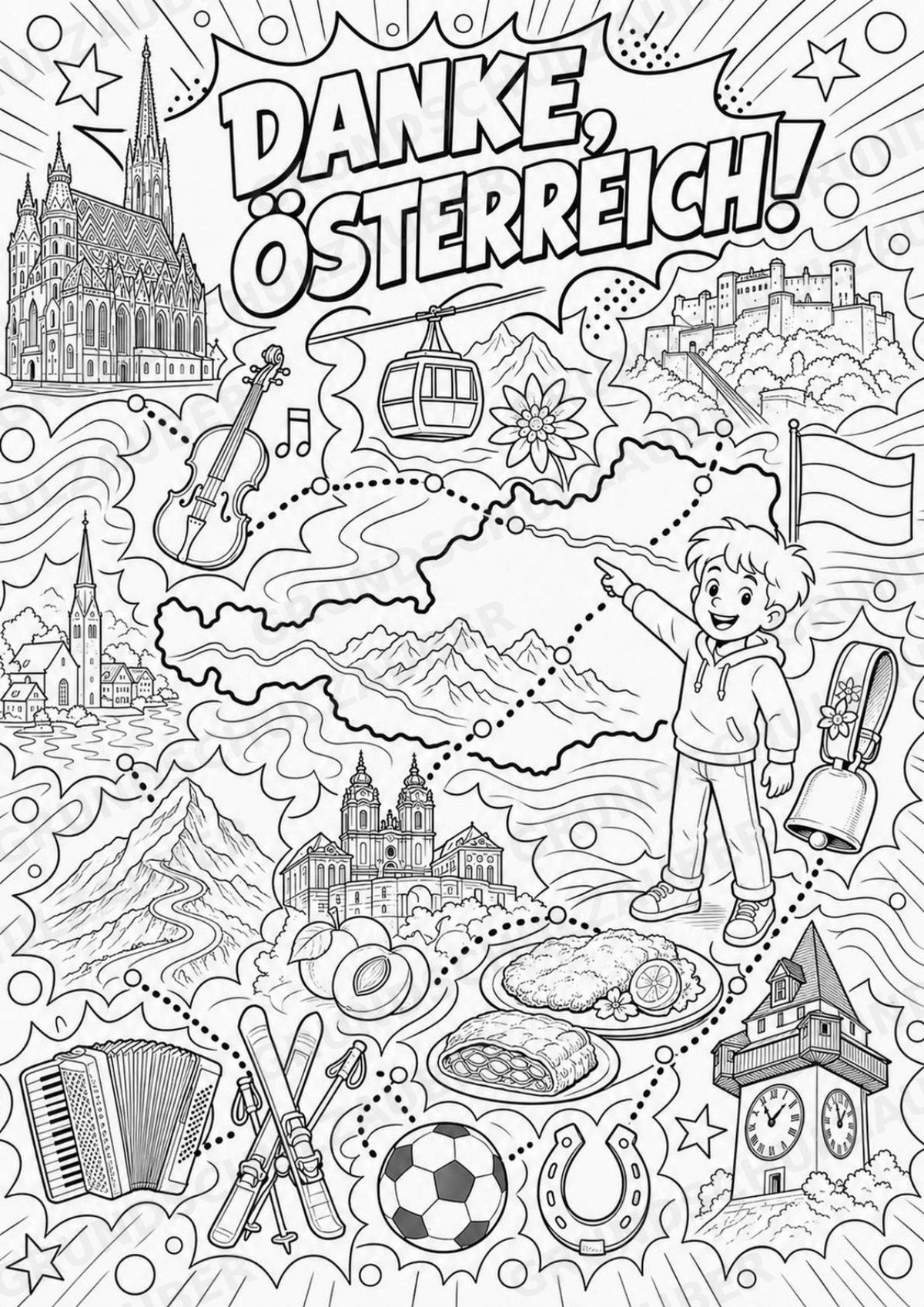 Österreich POP Art Ausmalbilder 15 Malvorlagen – Materialseite 16