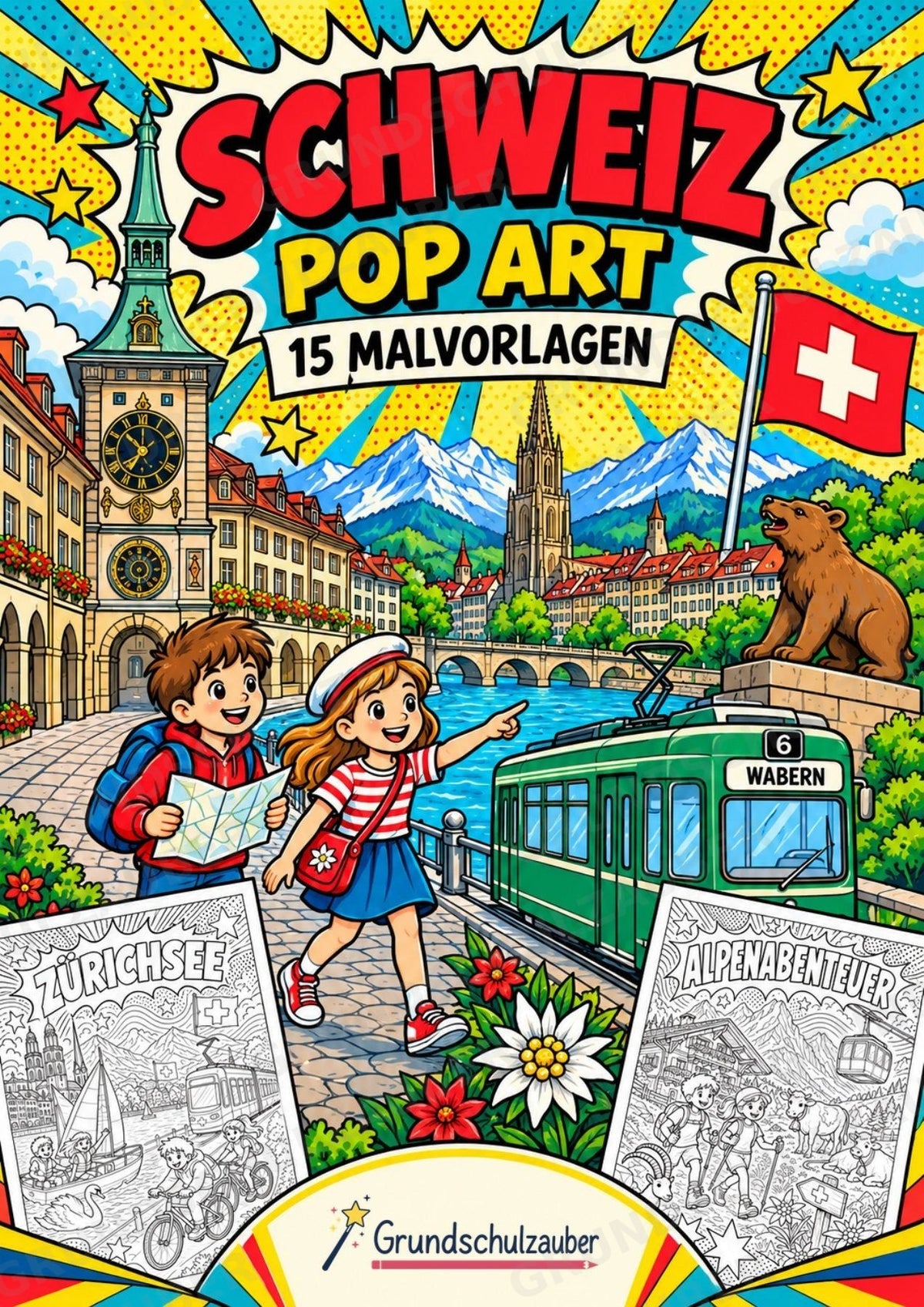 Schweiz POP Art Ausmalbilder 15 Malvorlagen – Cover