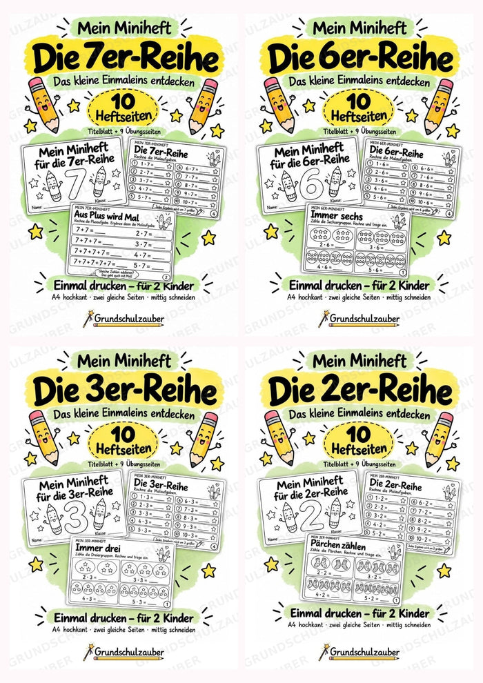 Einmaleins-Paket: Minihefte zu den Malreihen 2–9 | 80 Heftseiten | Multiplikation & Malaufgaben | Mathe Klasse 2