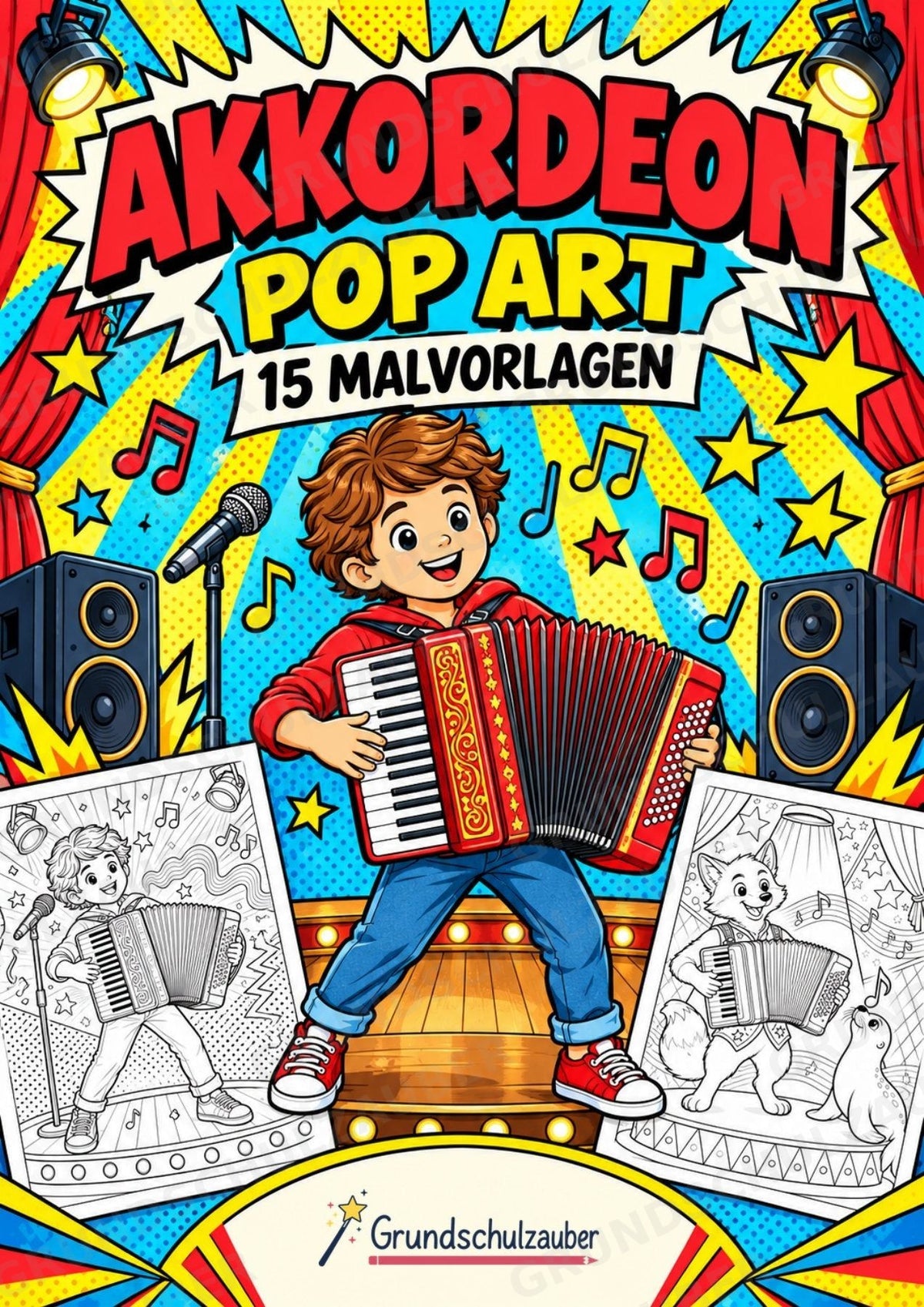 Akkordeon POP Art Ausmalbilder 15 Malvorlagen – Cover