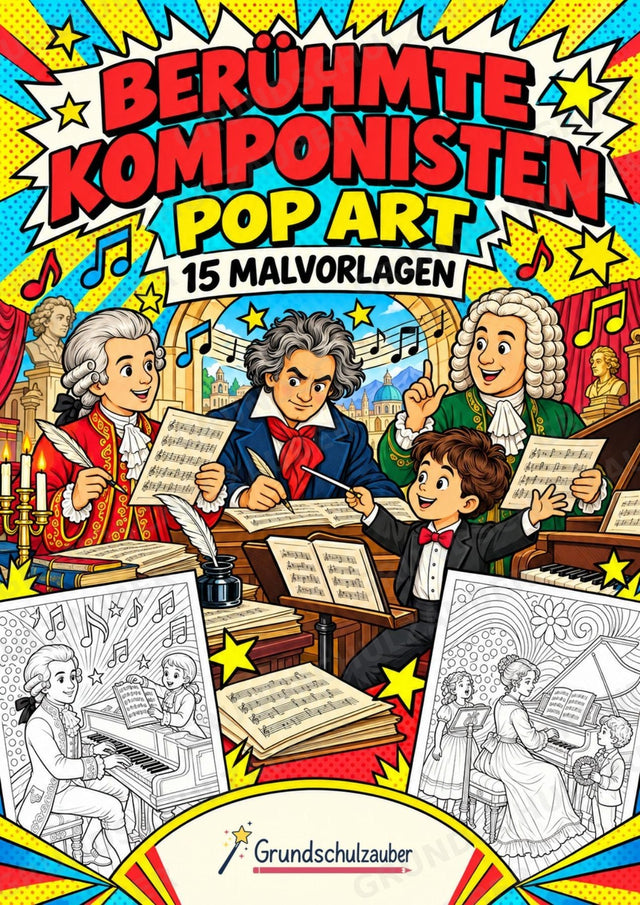 Berühmte Komponisten POP Art Ausmalbilder 15 Malvorlagen – Cover