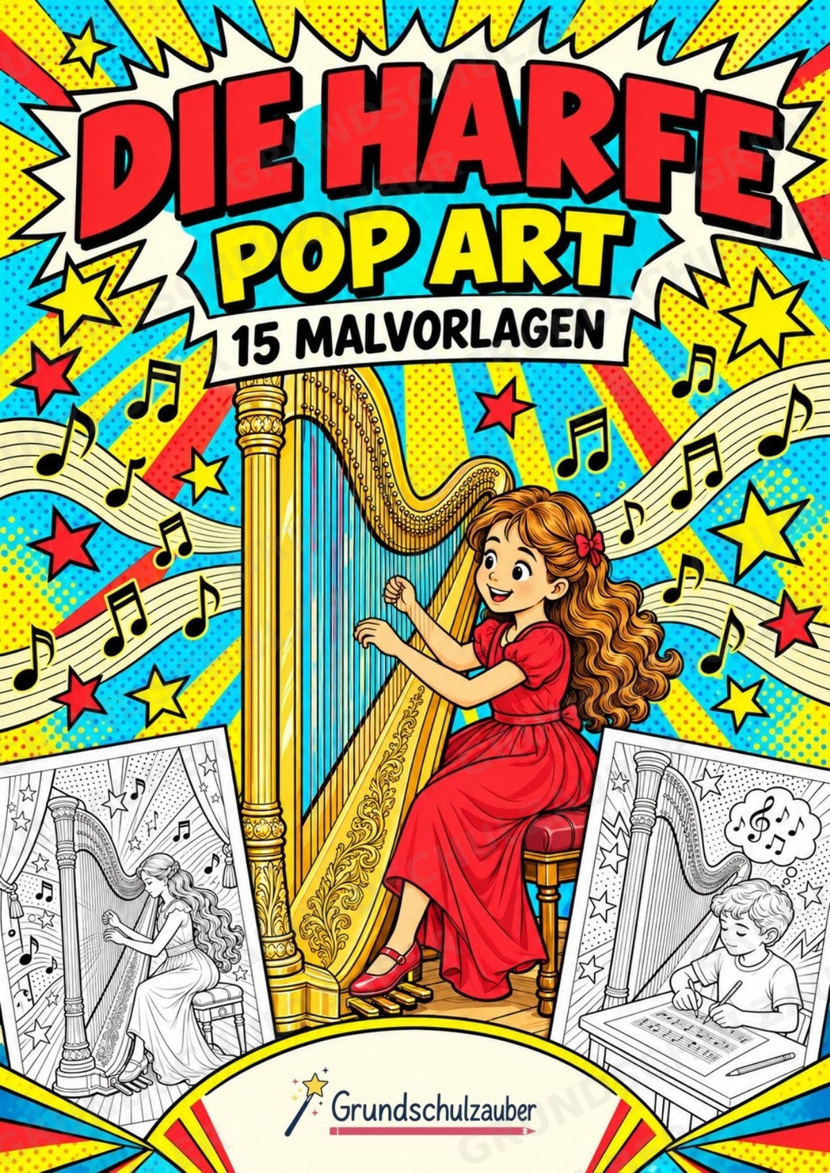 Die Harfe POP Art Ausmalbilder 15 Malvorlagen – Cover