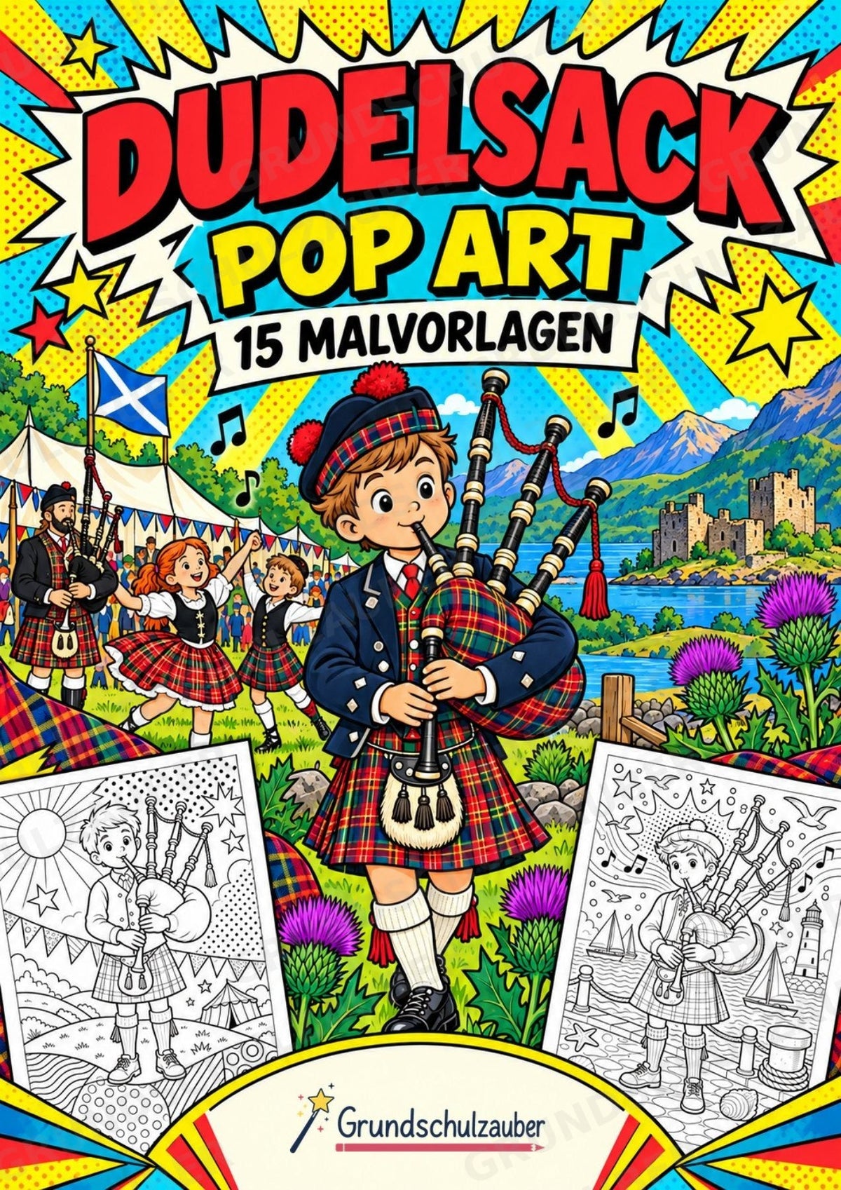 Dudelsack POP Art Ausmalbilder 15 Malvorlagen – Cover