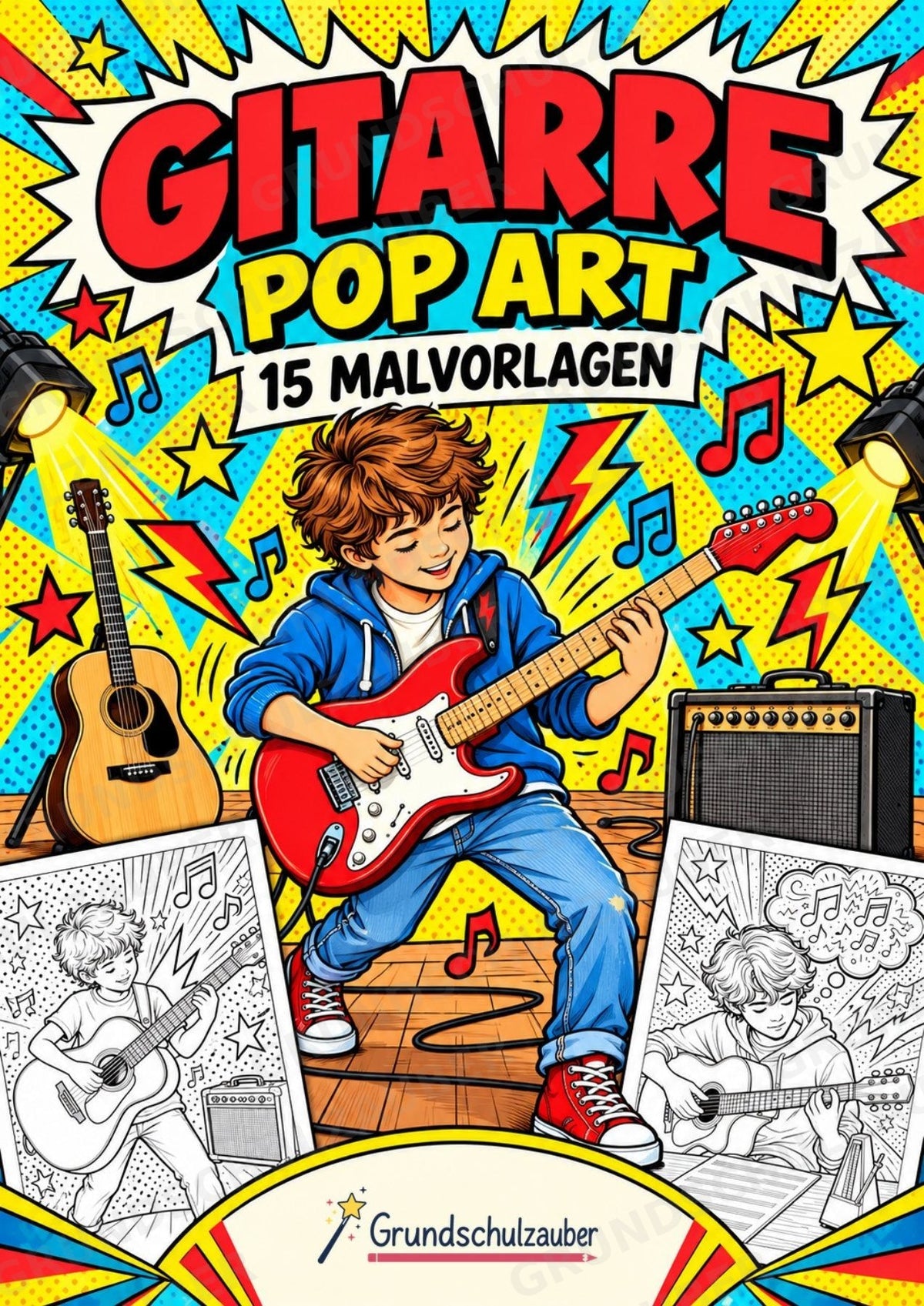 Gitarre POP Art Ausmalbilder 15 Malvorlagen – Cover