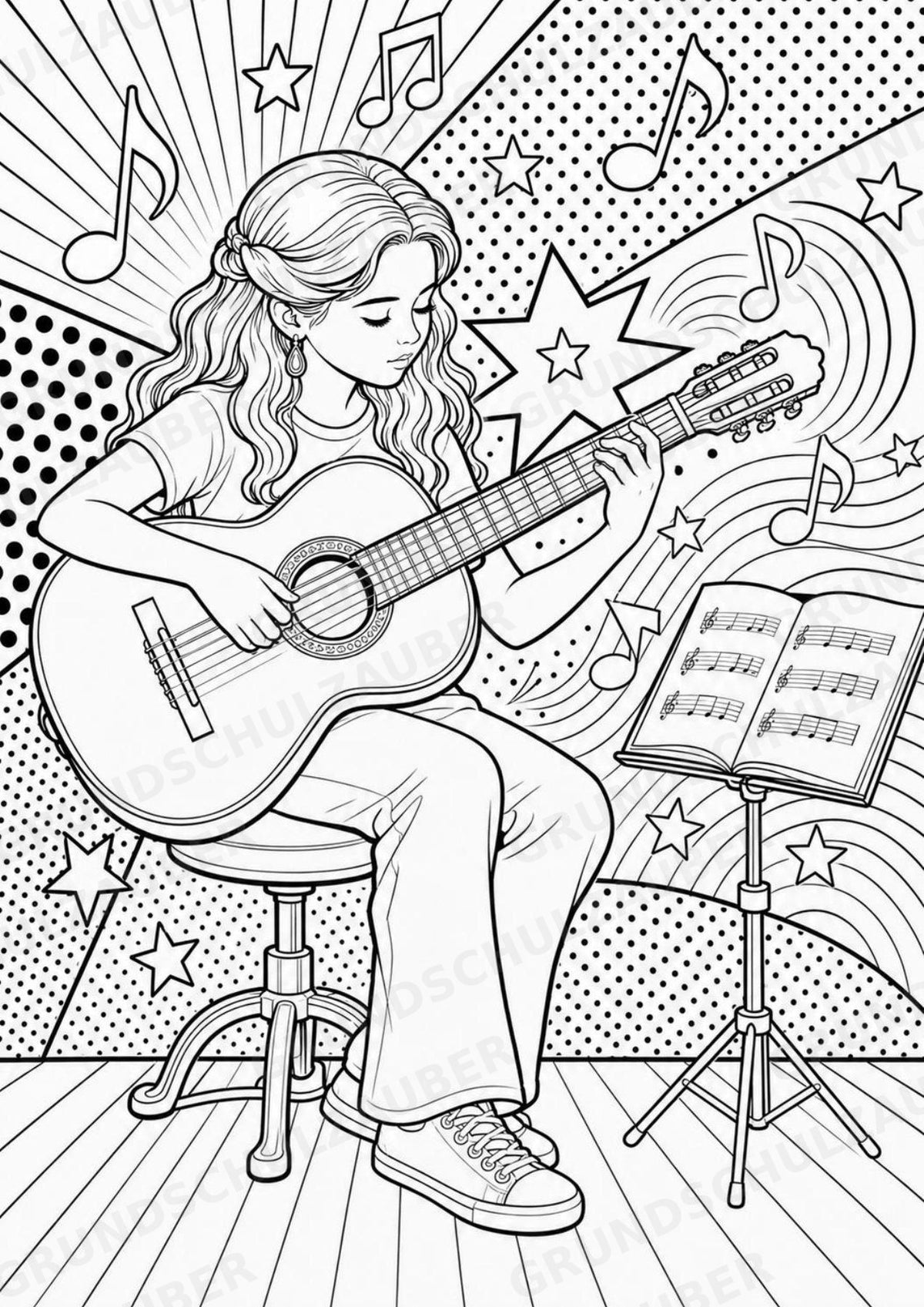 Gitarre POP Art Ausmalbilder 15 Malvorlagen – Materialseite 3