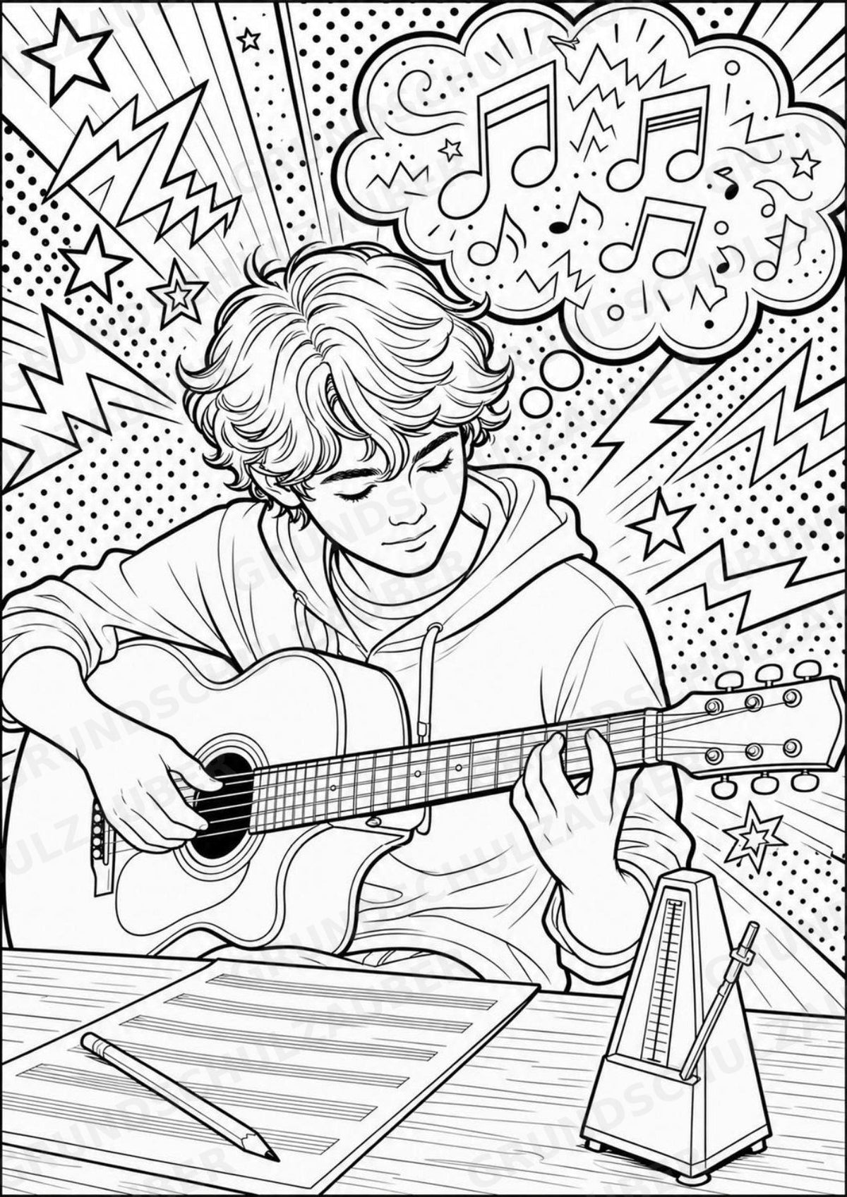 Gitarre POP Art Ausmalbilder 15 Malvorlagen – Materialseite 9