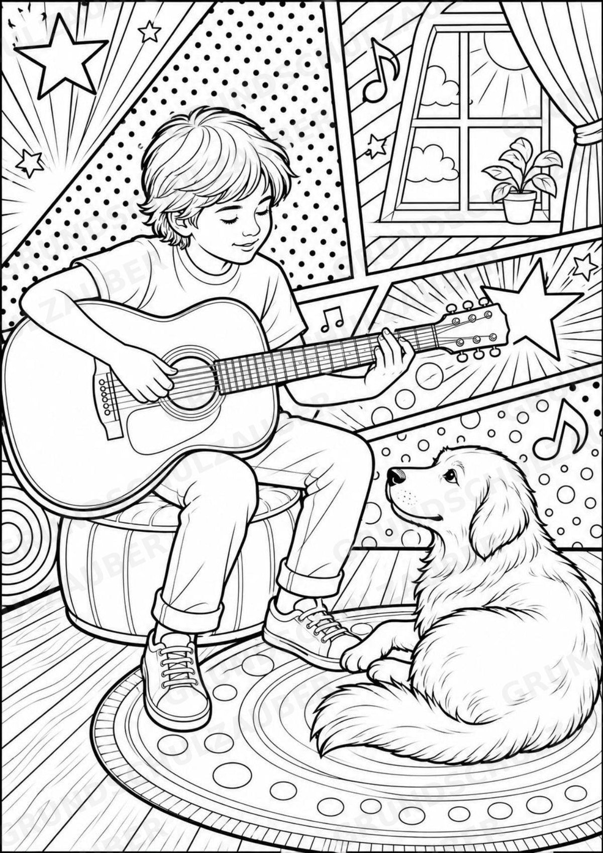 Gitarre POP Art Ausmalbilder 15 Malvorlagen – Materialseite 15