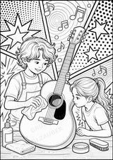 Gitarre POP Art Ausmalbilder 15 Malvorlagen – Materialseite 16