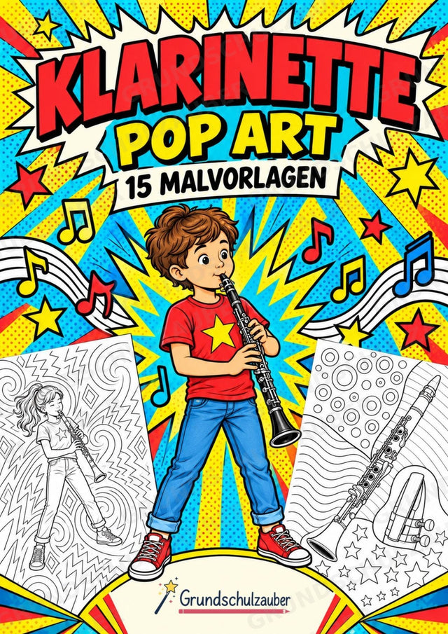 Klarinette POP Art Ausmalbilder 15 Malvorlagen – Cover